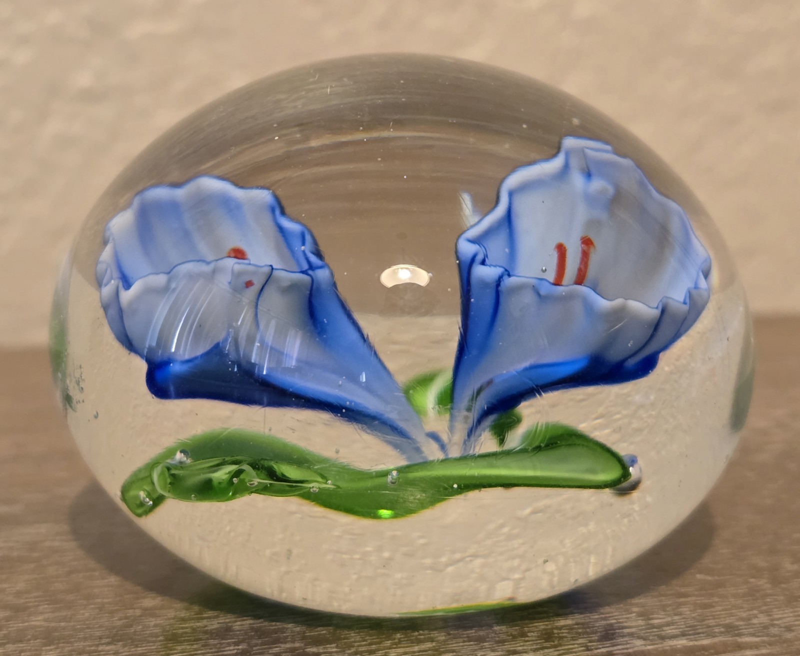 MURANO STYLE BLUE MORNING GLORY FLOWERS GLASS PAPERWEIGHT VICTOR TRABUCCO?