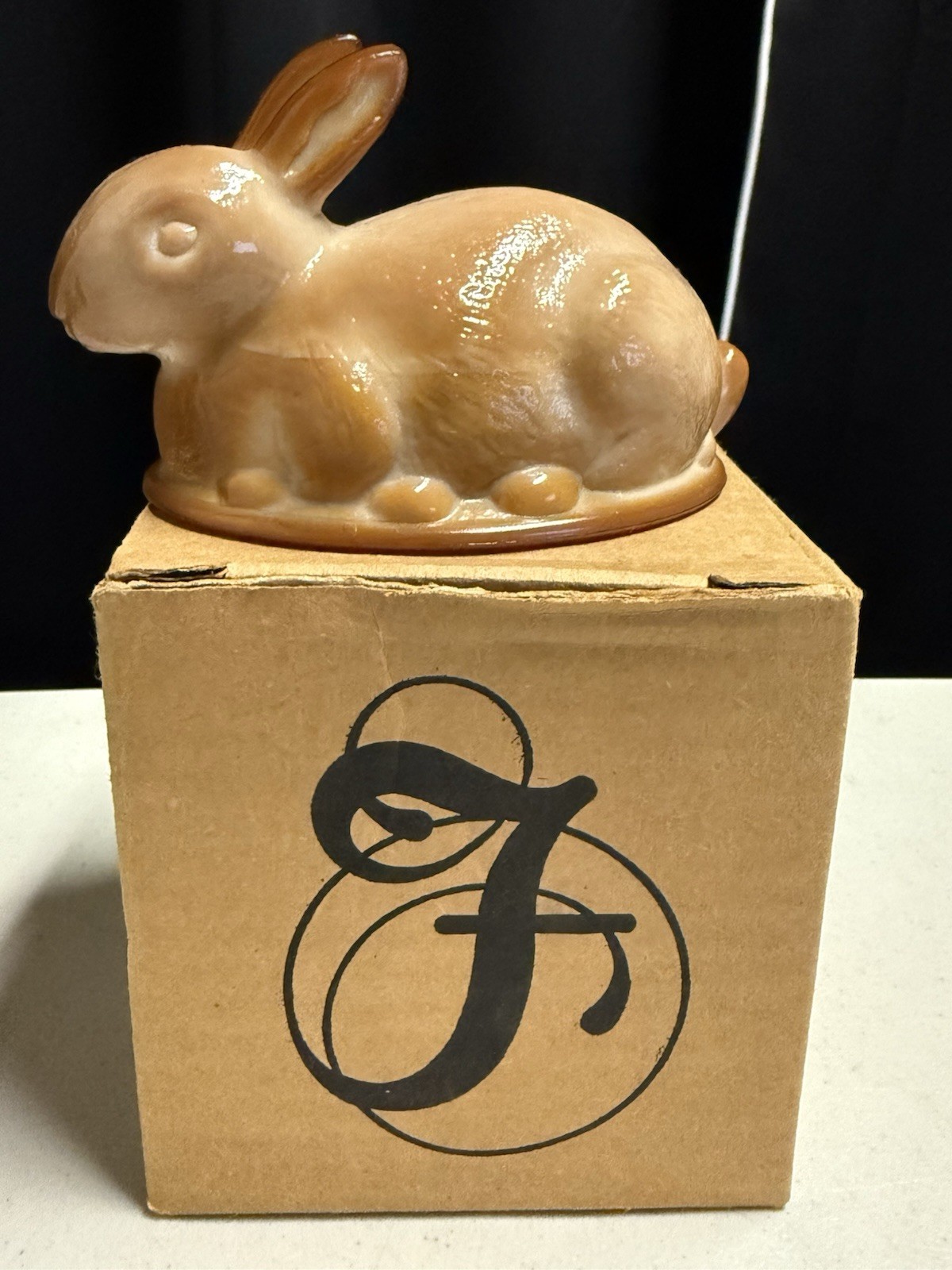 Fenton Chocolate Slag Bunny Candy Dish Cover Only w/ Box