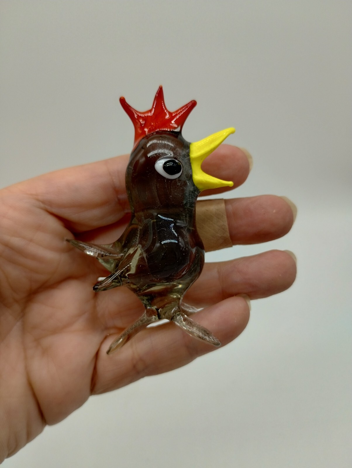 Handmade Hand blown Glass Rooster Figurine 3″ Tall Smoky Glass