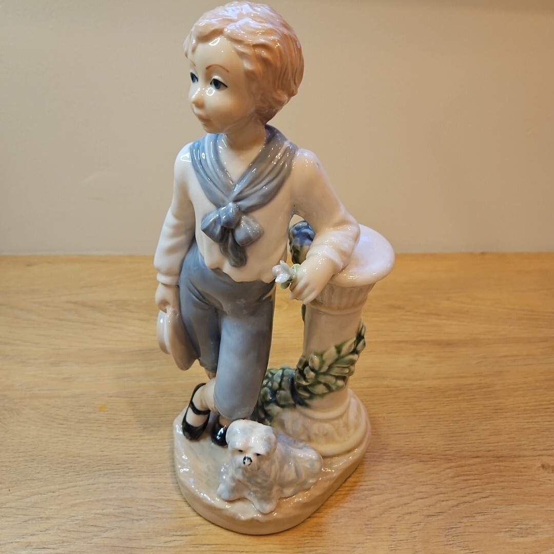 Nadal Spanish Porcelain Figure Boy With Dog 11.5 Inches Tall