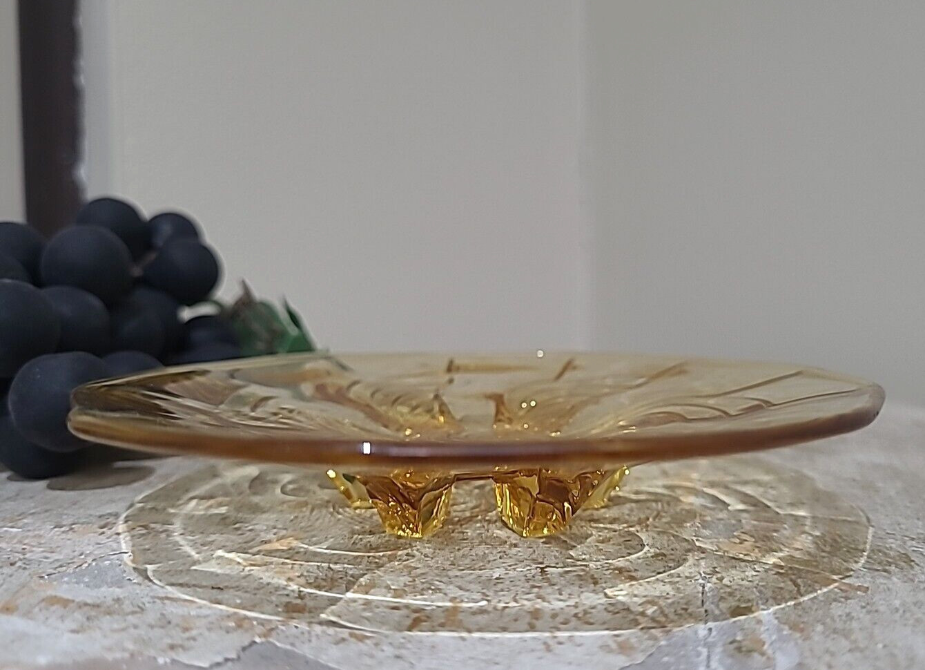 Small Vintage Amber Glass Small Plate Footed Dish 13 cm