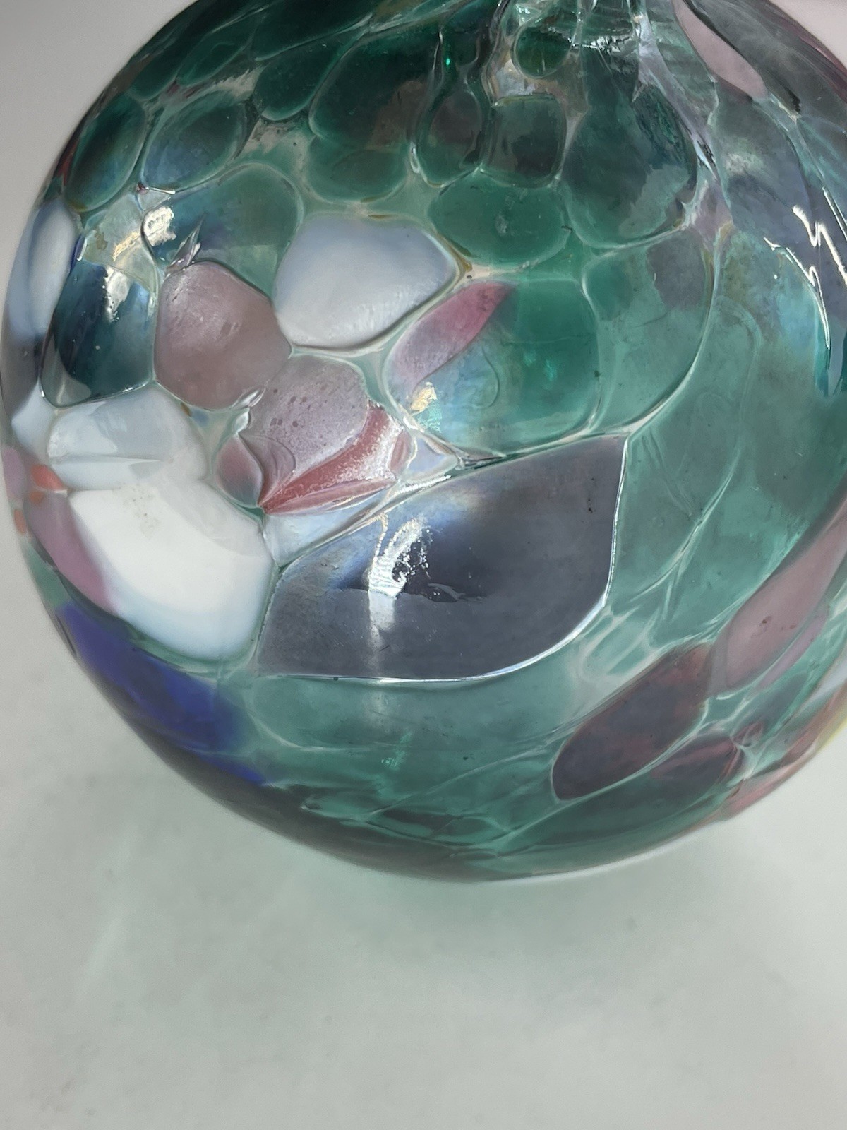 Handblown Art Glass Ornament Orb Artist Made Teal Multi Color 3” Suncatcher