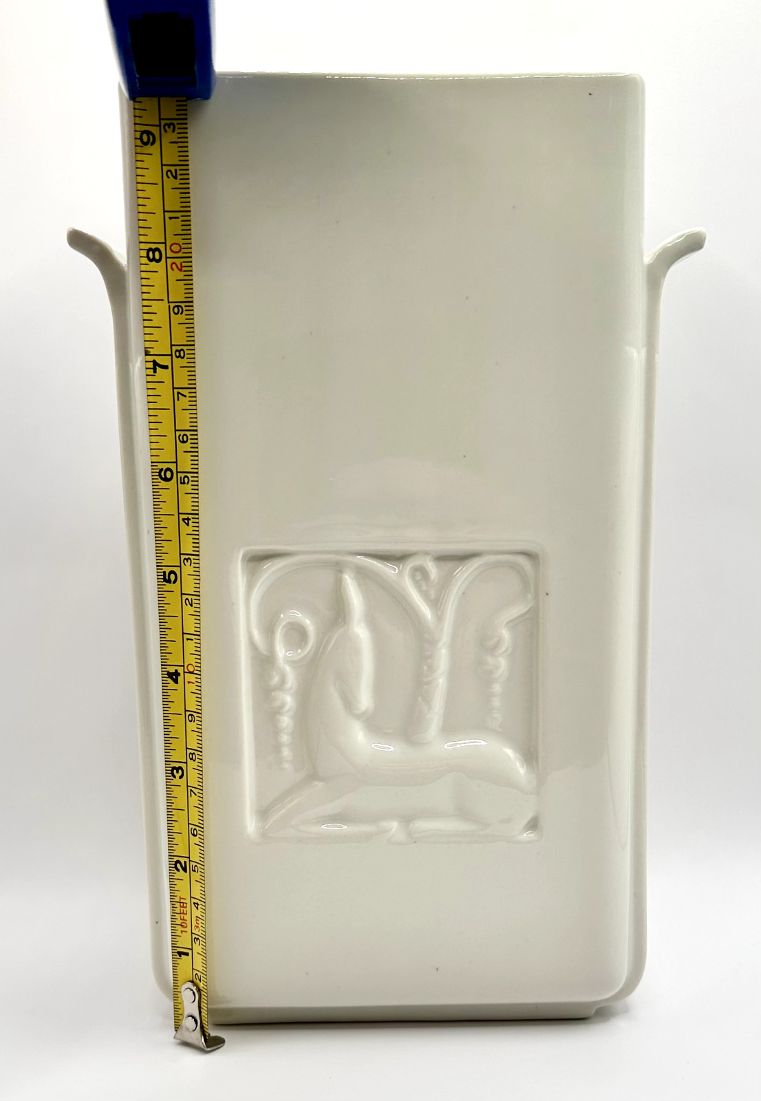 Trenton Pottery 9 1/4 Inch TAC Art Deco Handled Vase in India Ivory. Near Mint.