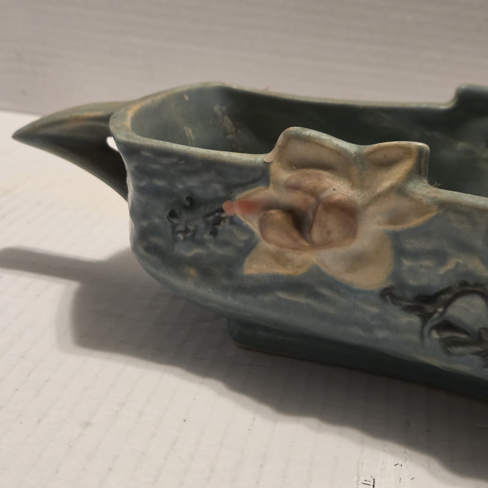 Vtg Roseville Pottery 1943 Blue Magnolia Flowers Console Bowl 451-12″ Rare USA