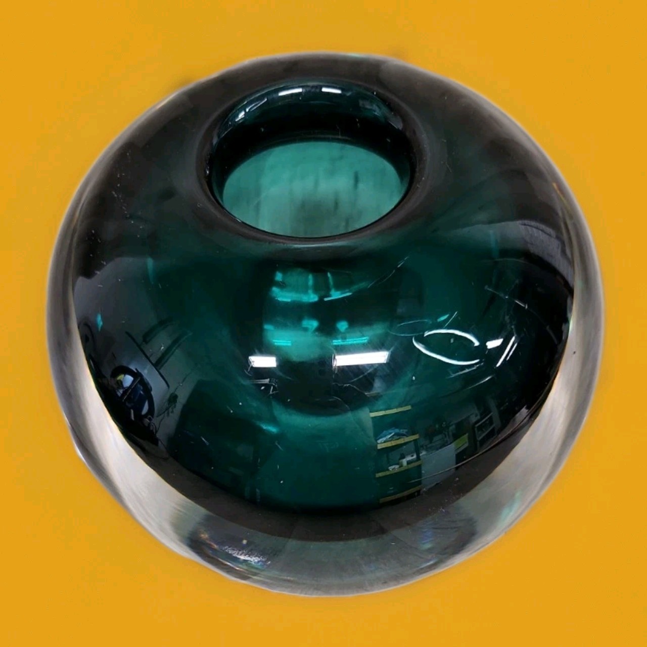 Spherical Sea Green Blue Glass Sommerso Vase Art Deco