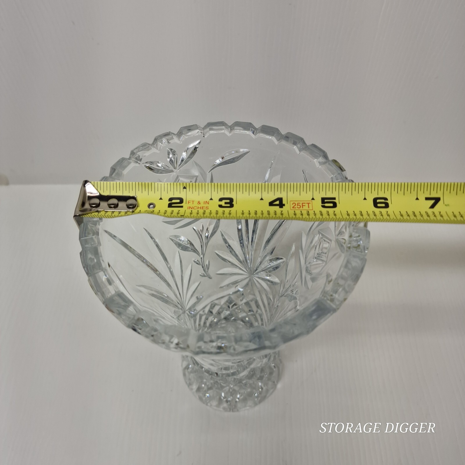 VTG Fluted Flared Heavy Lead Crystal Cut Glass Vase Etched Flower Rose 8.25″Tall