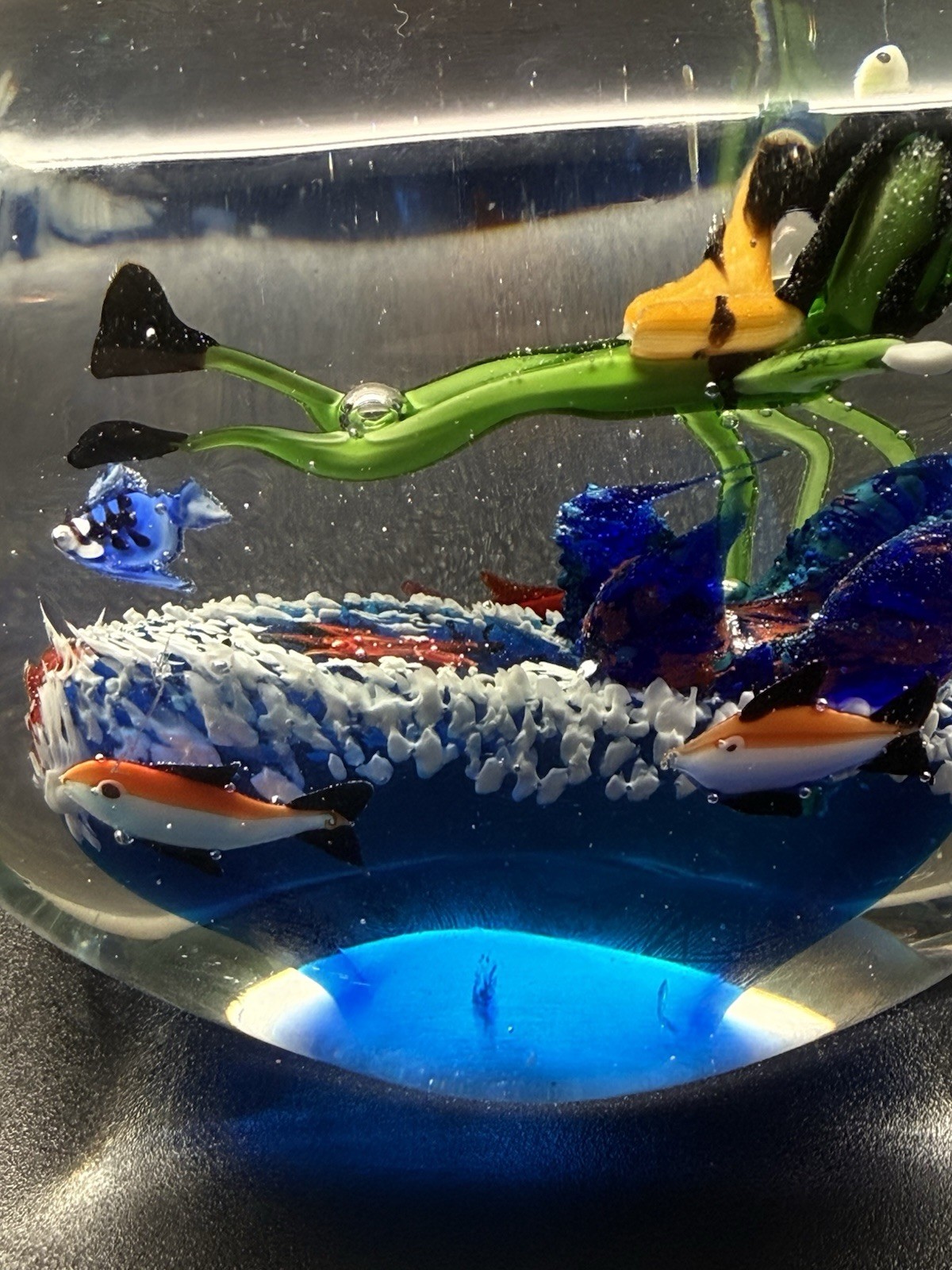 Vintage Murano Glass Fish Aquarium with Scuba Diver Paperweight!