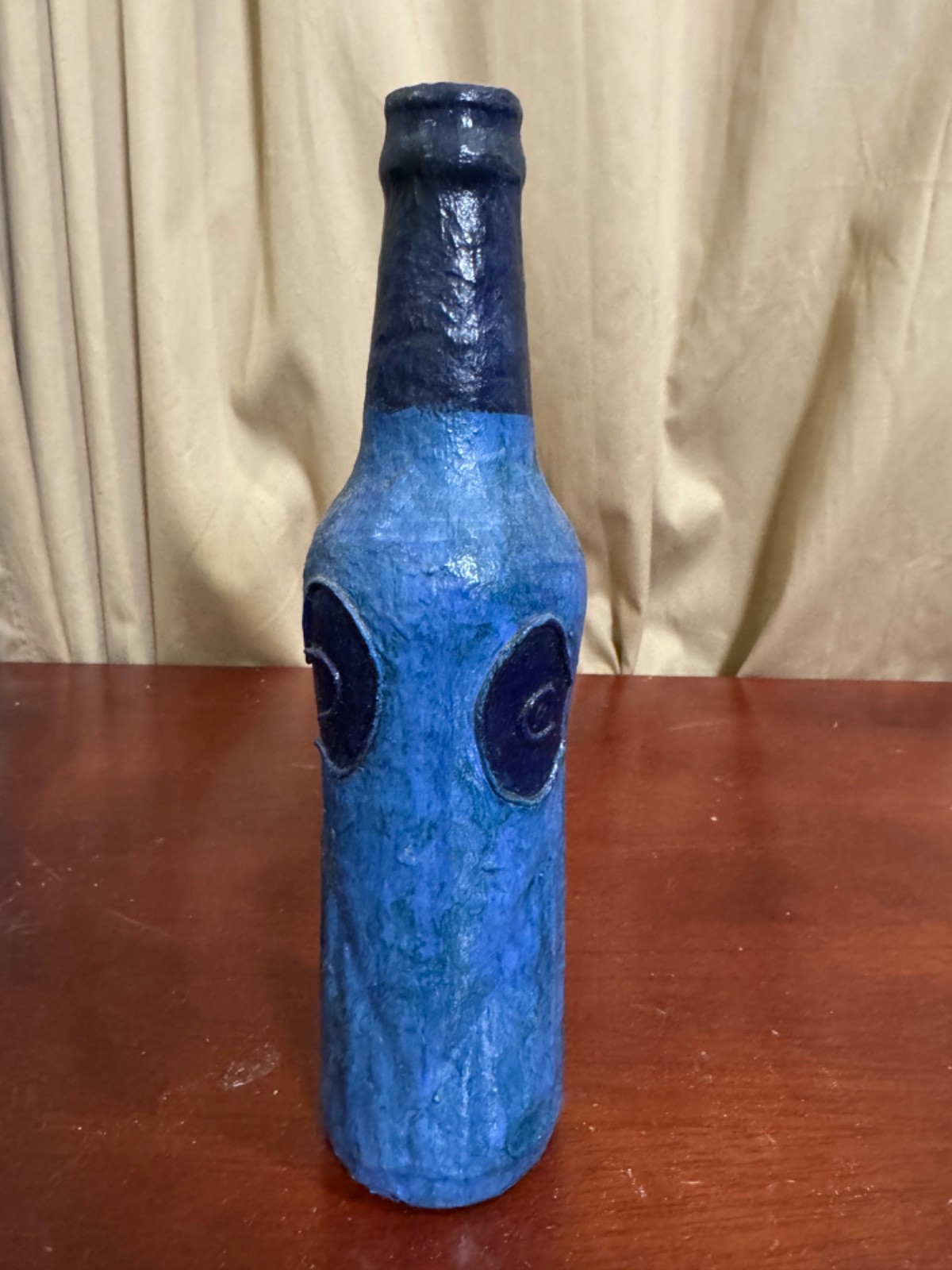 Unique Blue!! Handcrafted Glass Art Fun Monster! 1970s Vintage Bottle!