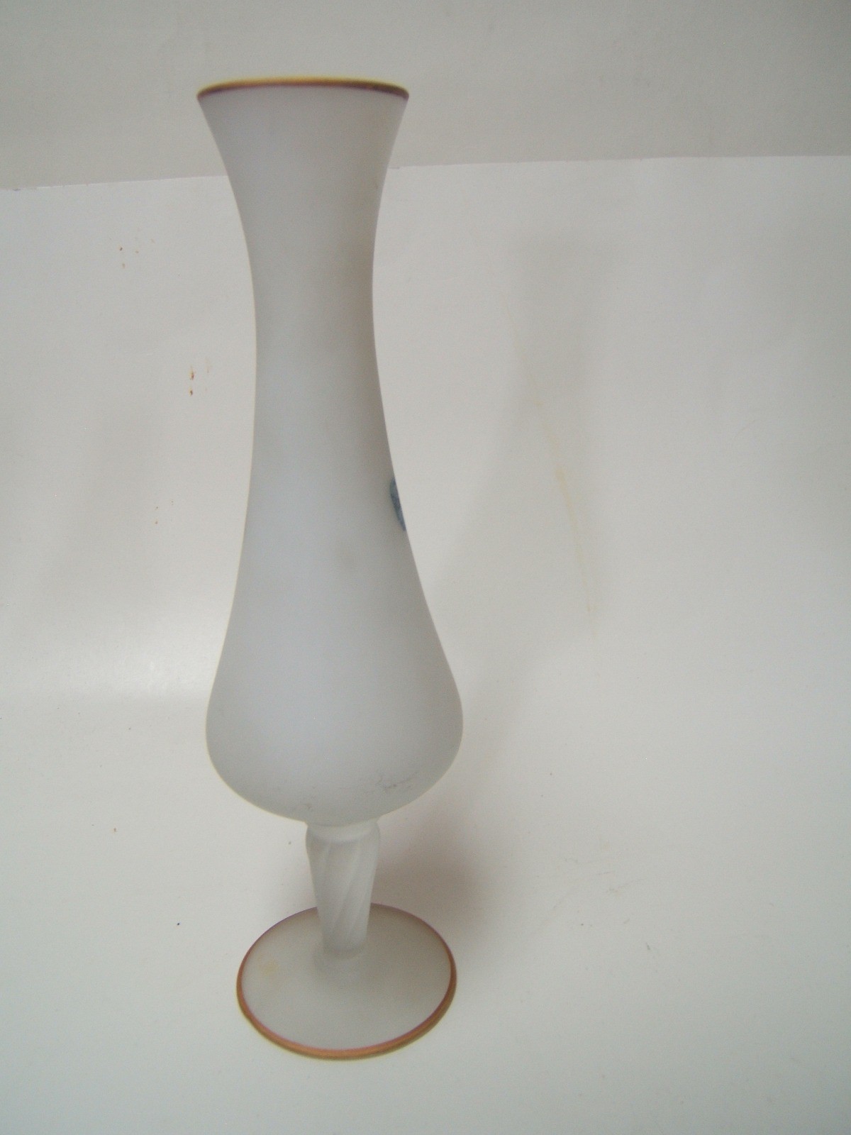 Norleans Satin Glass Vase Hand painted flowers 10 1/4″ Tall Excellent Condition