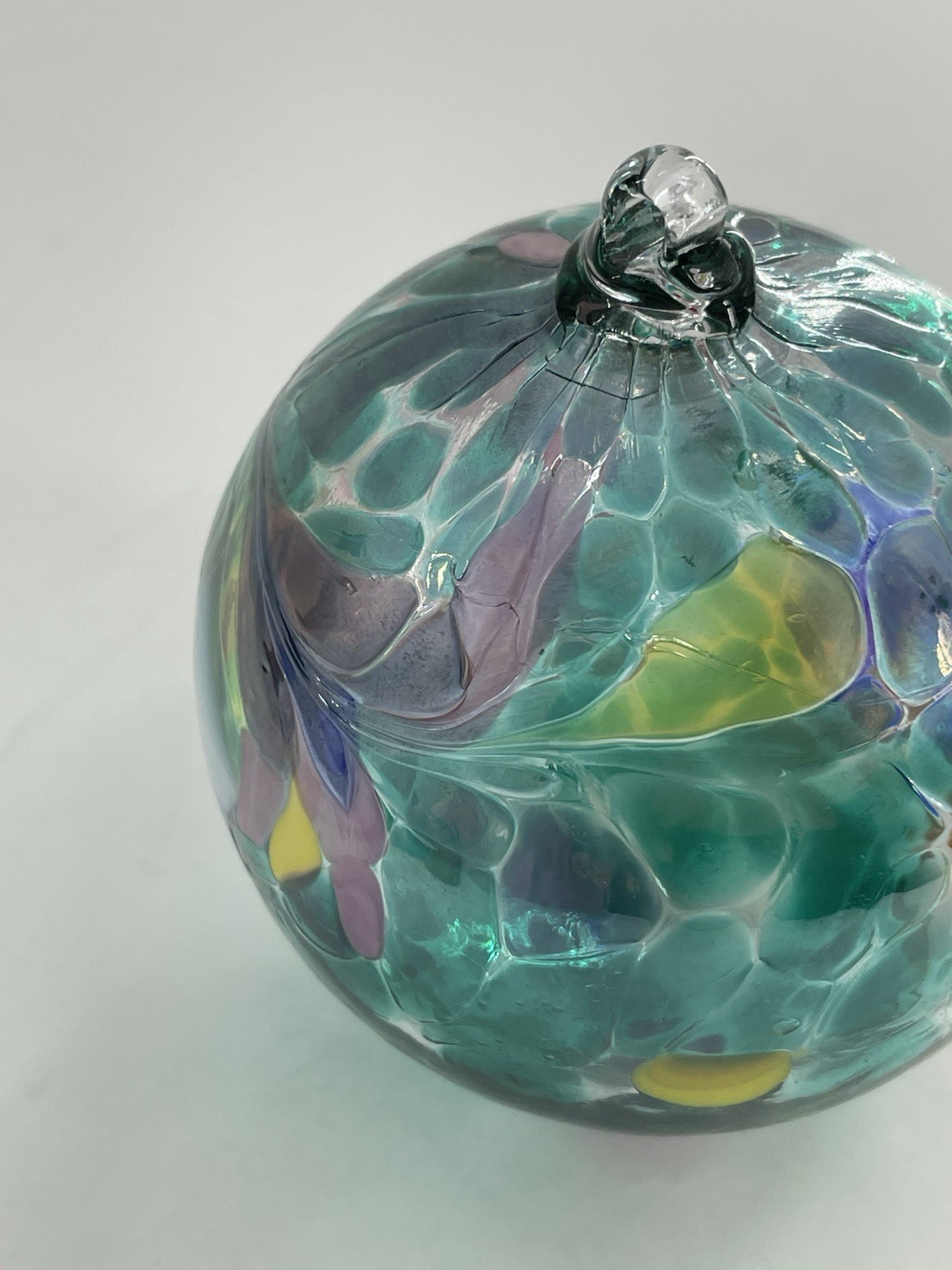 Handblown Art Glass Ornament Orb Artist Made Teal Multi Color 3” Suncatcher
