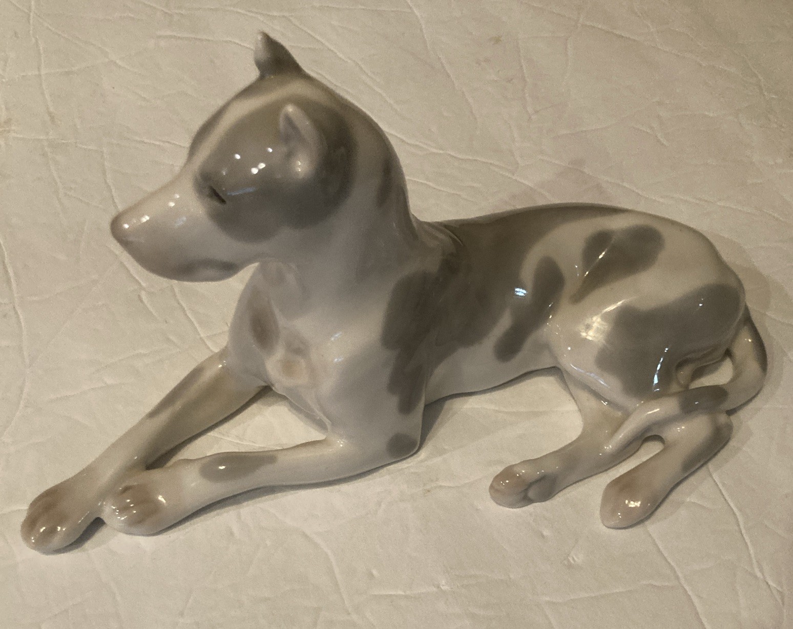 Vintage Lomonosov Porcelain GREAT DANE Gray/White Ceramic Figurine Dog