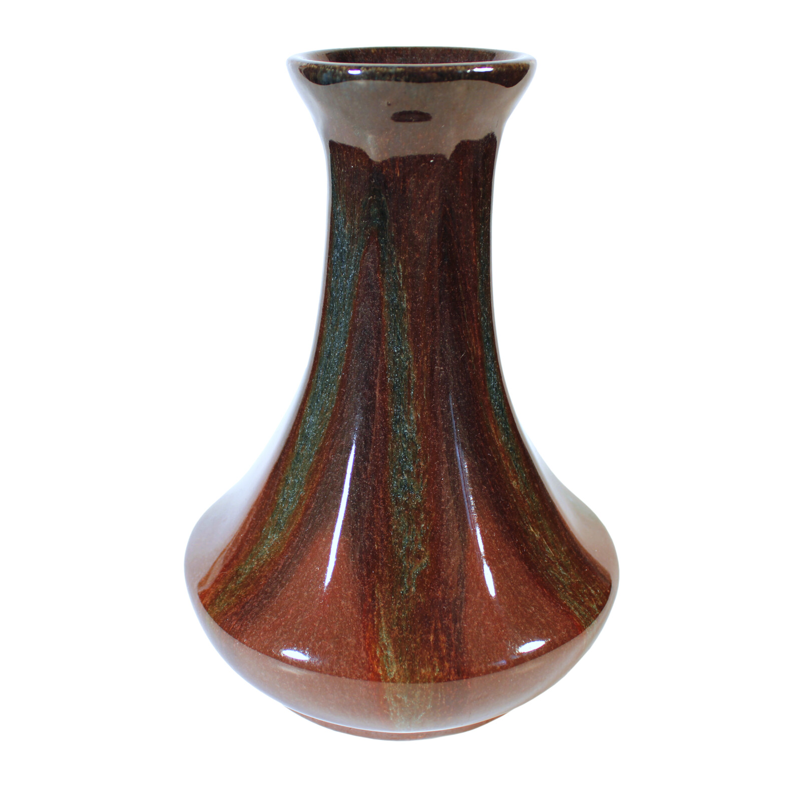 VINTAGE MUNCIE INDIANA ART POTTERY VASE RARE UNUSUAL GLAZE GLOSSY PLUM & GREEN