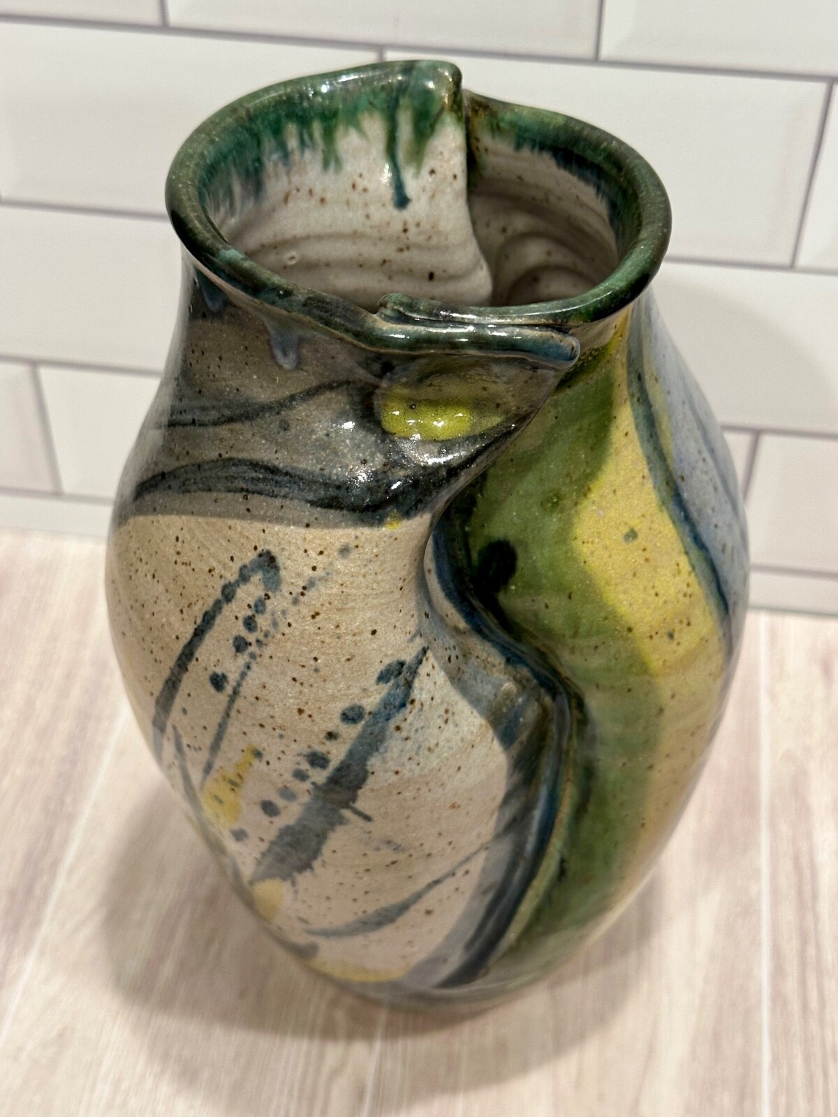 Signed Studio Art Pottery Pinched Dimpled Vase