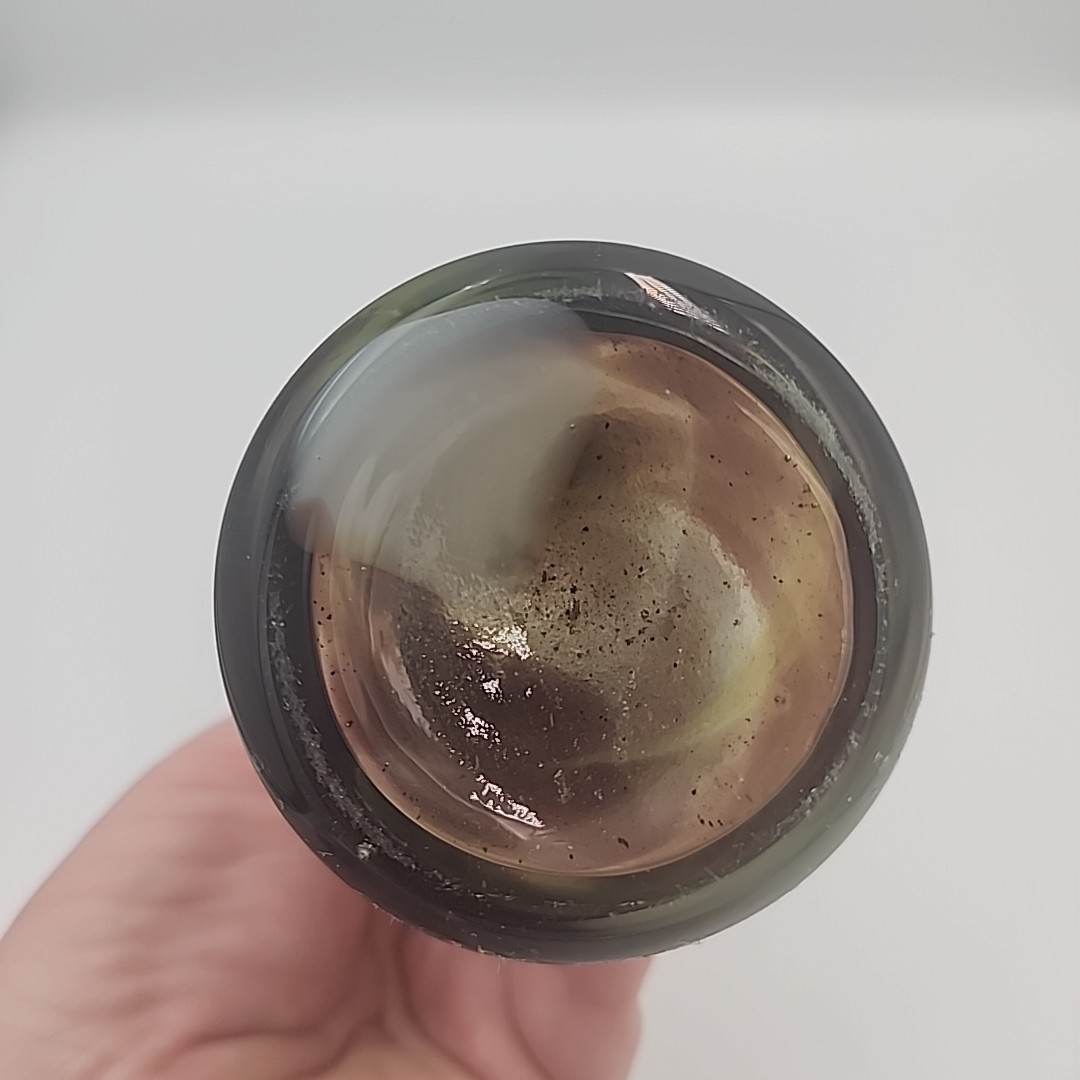 Hand Blown Glass Multi Brown, Green Yellow & White Swirl Art Vase Vintage 8″