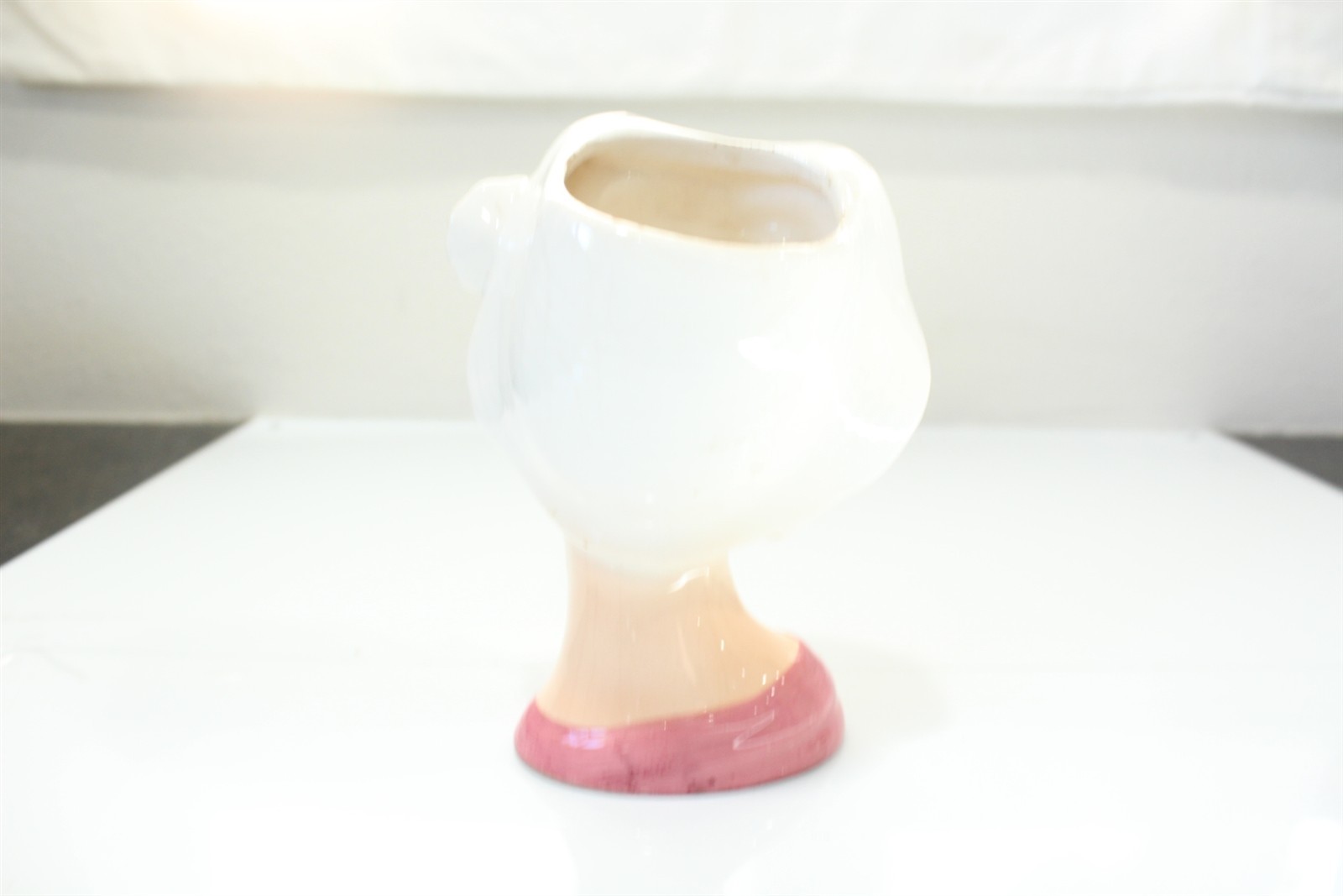 Vintage Relpo Head Vase Blonde Hair Woman Wearing White Hat With Pink Flower
