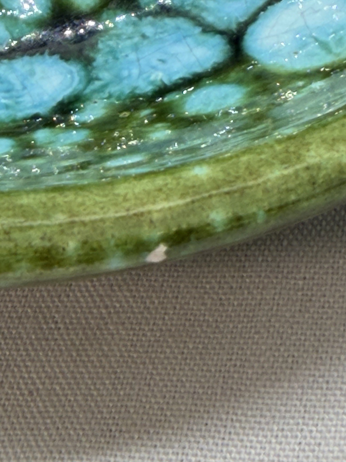 2 Vtg 1968 Pottery Ashtray Green W/ Turquoise Blue Spots MCM Retro Decor