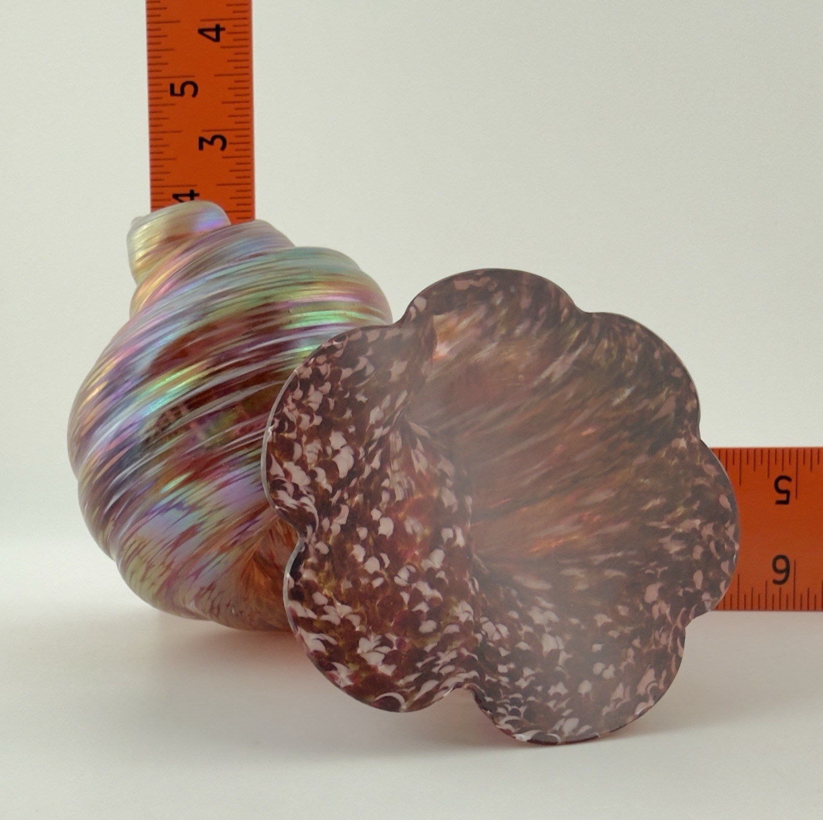 Cohn Stone Studios Art Glass Nautilus Shell Paperweight Sculpture Iridescent