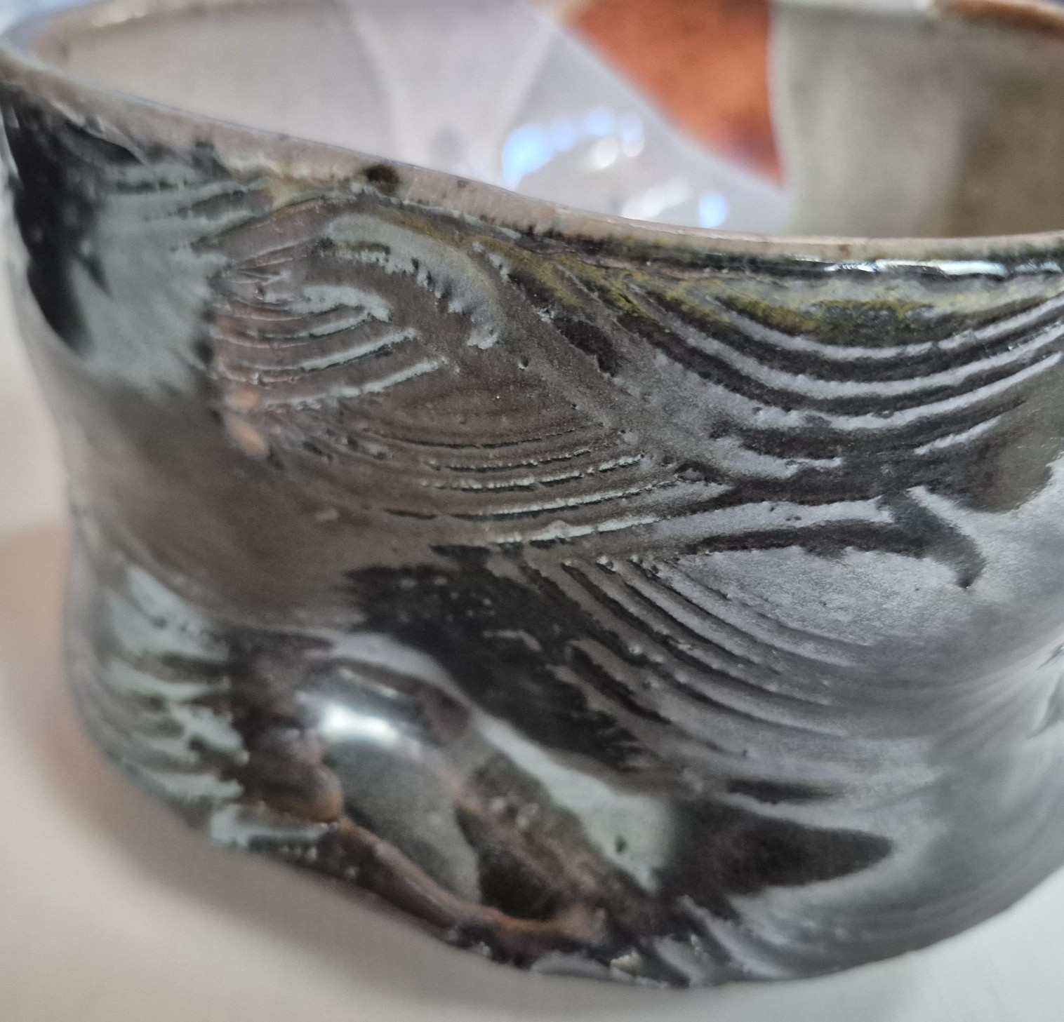 OOAK Clay Pottery Vase ~ Crazy Art Pattern ~ 6 x 6 in. W x 3.5 in. D ~ Signed