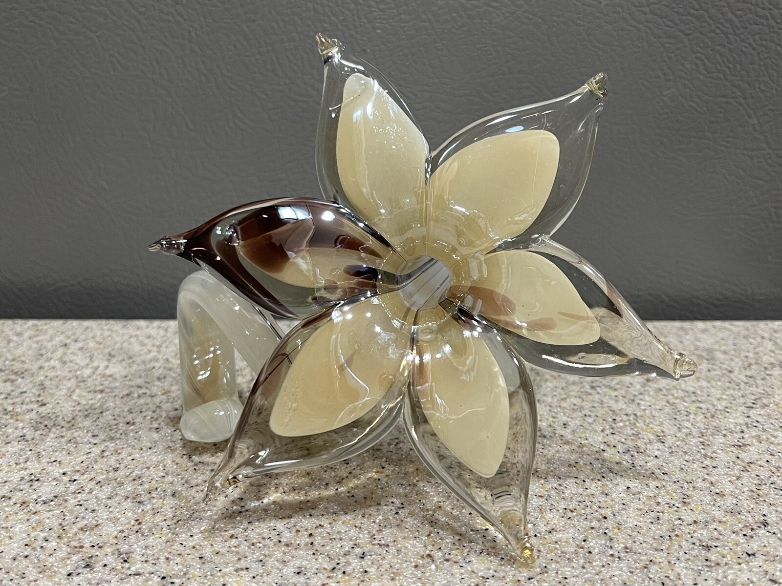 Vintage Murano Style Art Glass Hand Blown Curly Stem Flower Glass MCM Pristine!