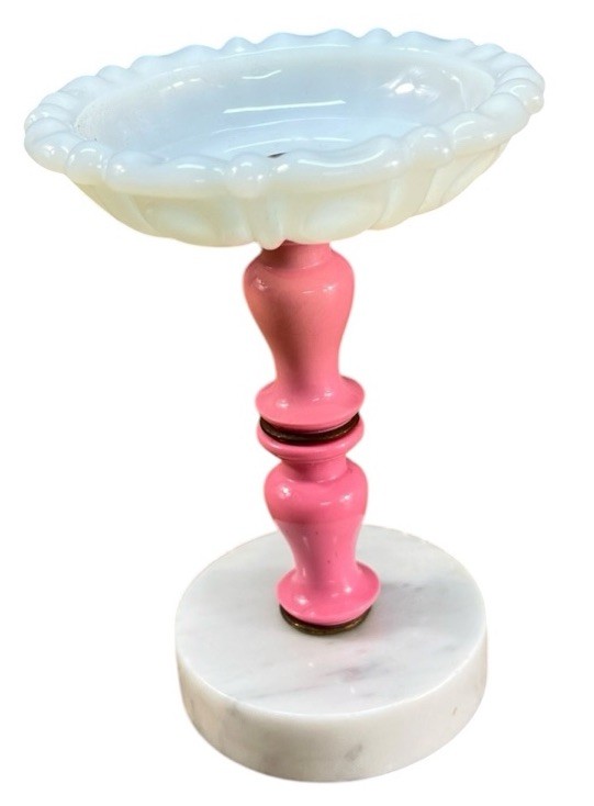 Vintage Marble Milk Glass Candle Holder / Trinket Dish 6”