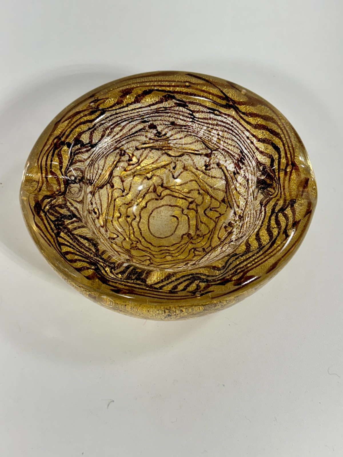 BAROVIER Murano Zebrati Gold Aventurine Ashtray Thick 2.12lb