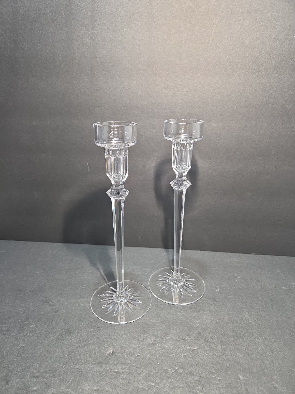 Miller Rogaska Richmond Crystal Candlesticks Pair Slovenia Tall Candle Holders
