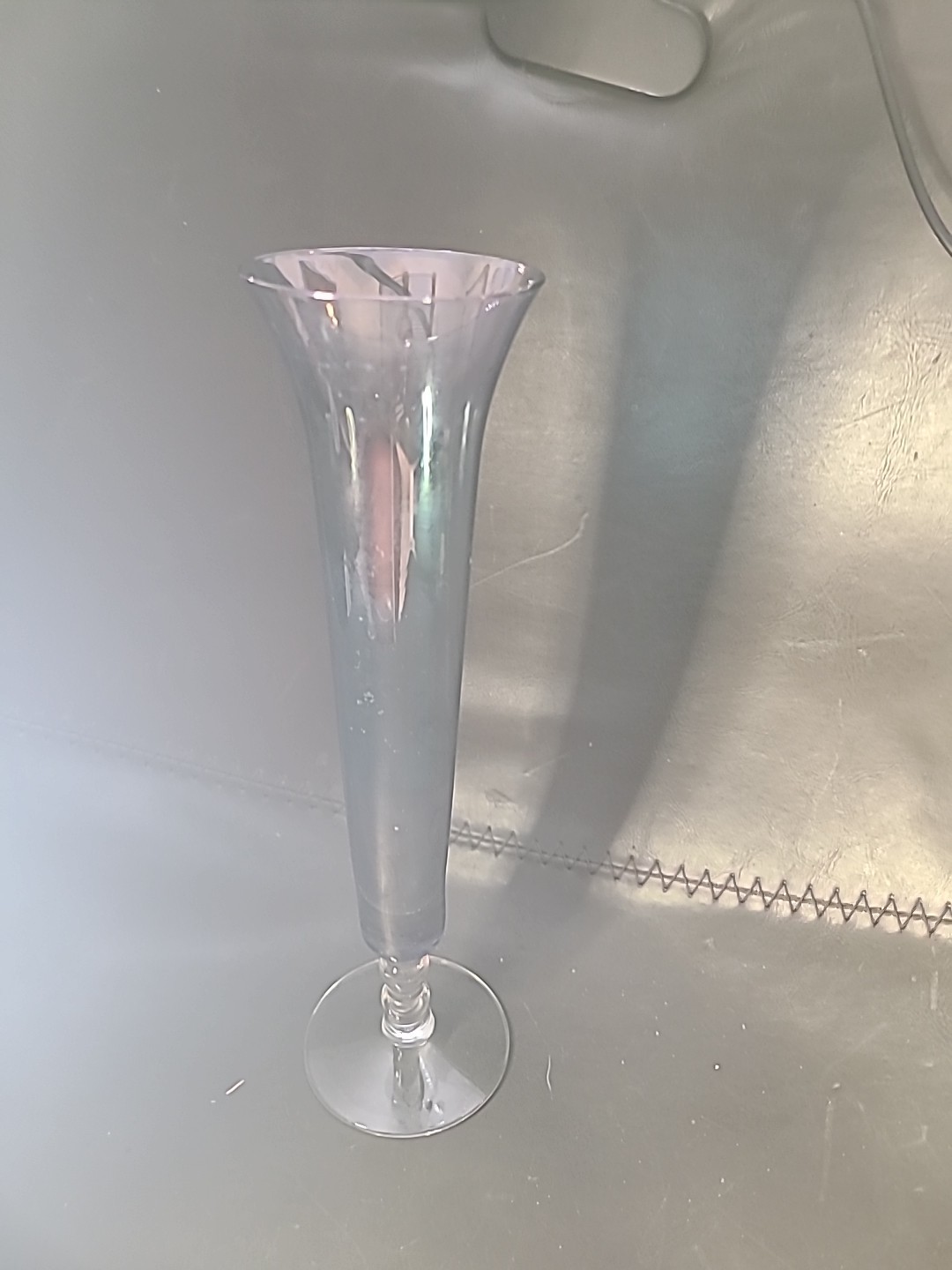 Blue Iridescent Fluted Vase Champange Glass 10 Inches