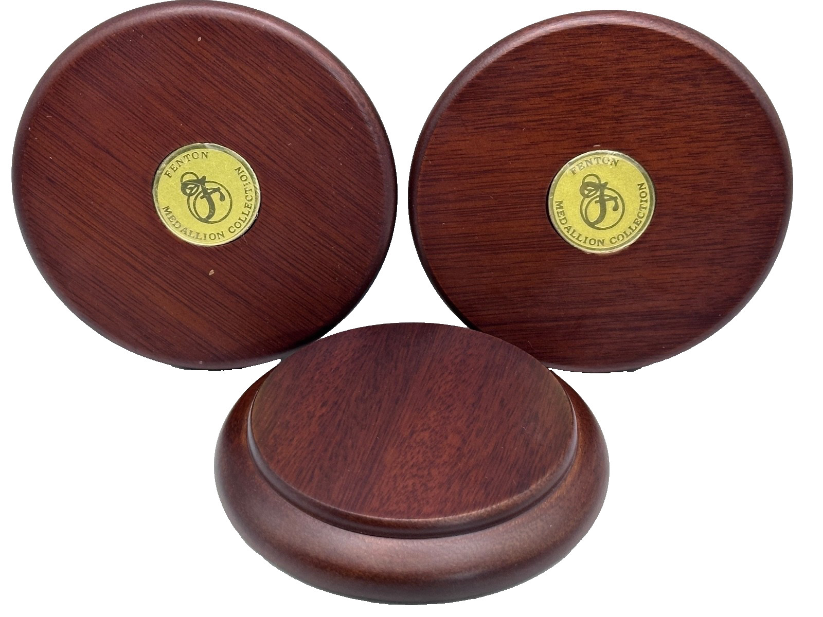 Fenton Glass Medallion Collection Wood Display Base 4″ Set of 3 For Vase Bear