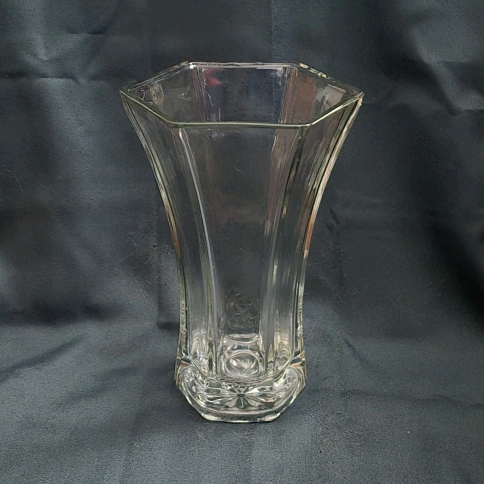 1970s Hoosier Glass Clear Hexagonal Vase