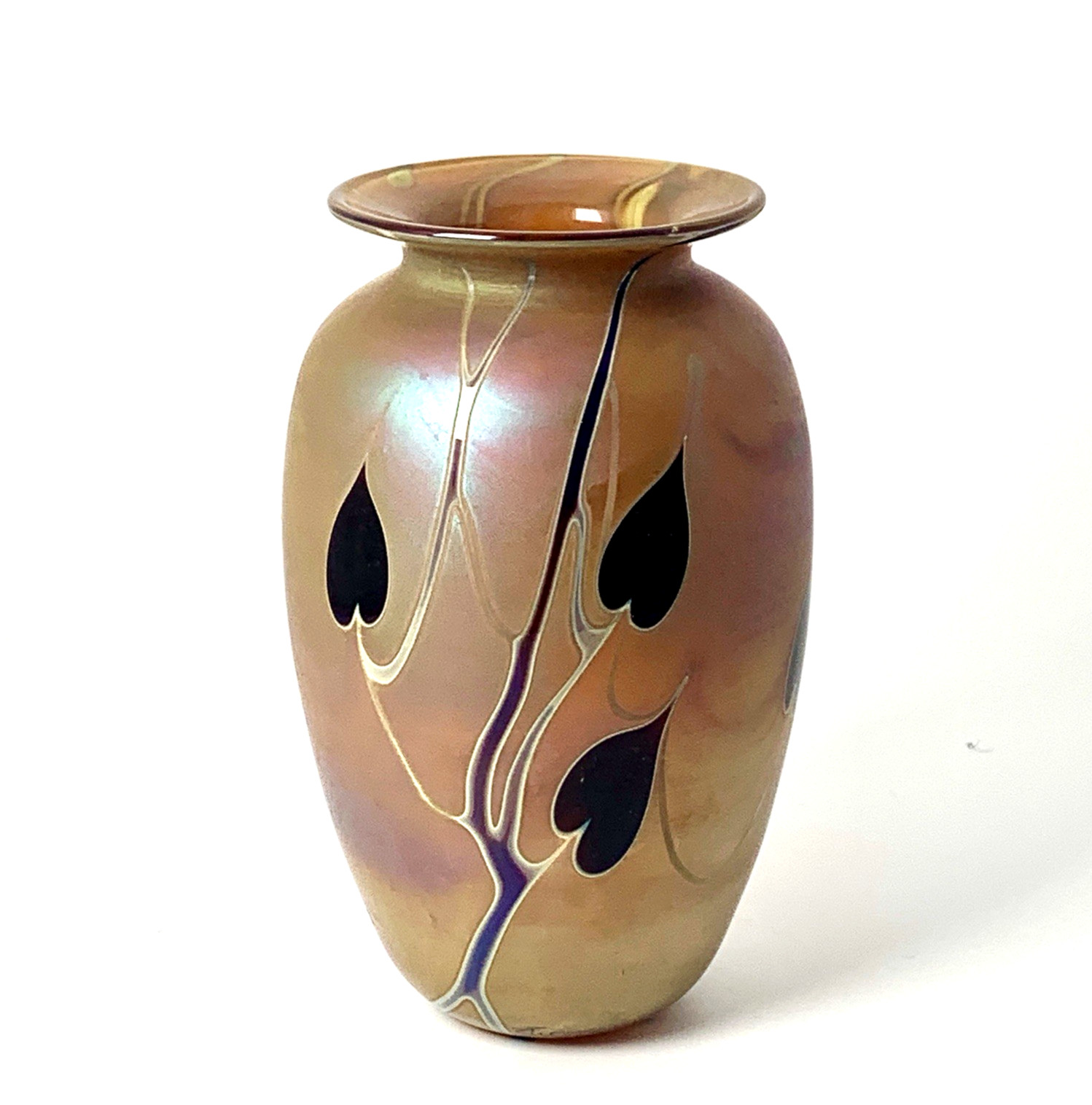Craig Zweifel Vase Blown Art Glass Hearts And Vines Iridescent 1985 Idaho