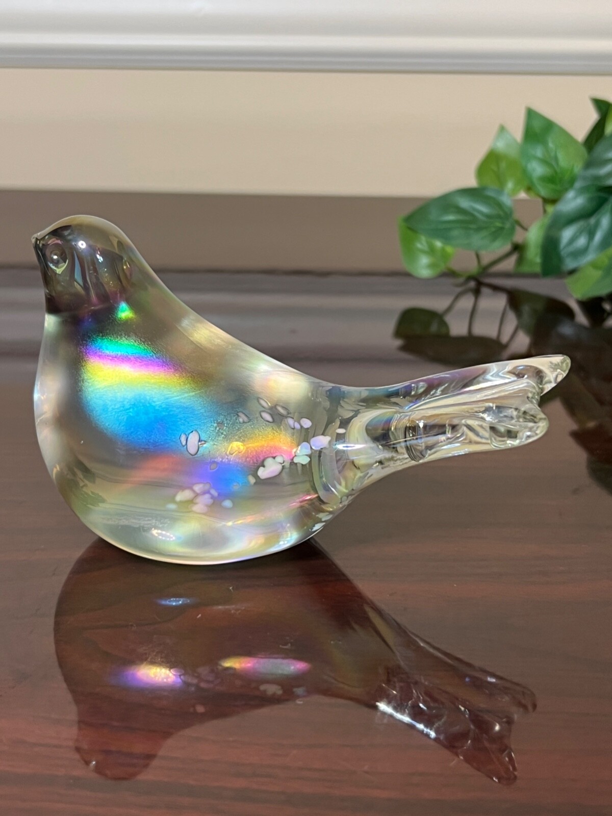 Vintage Silvestri Blown Art Glass Bird Figurine Iridescent Carnival