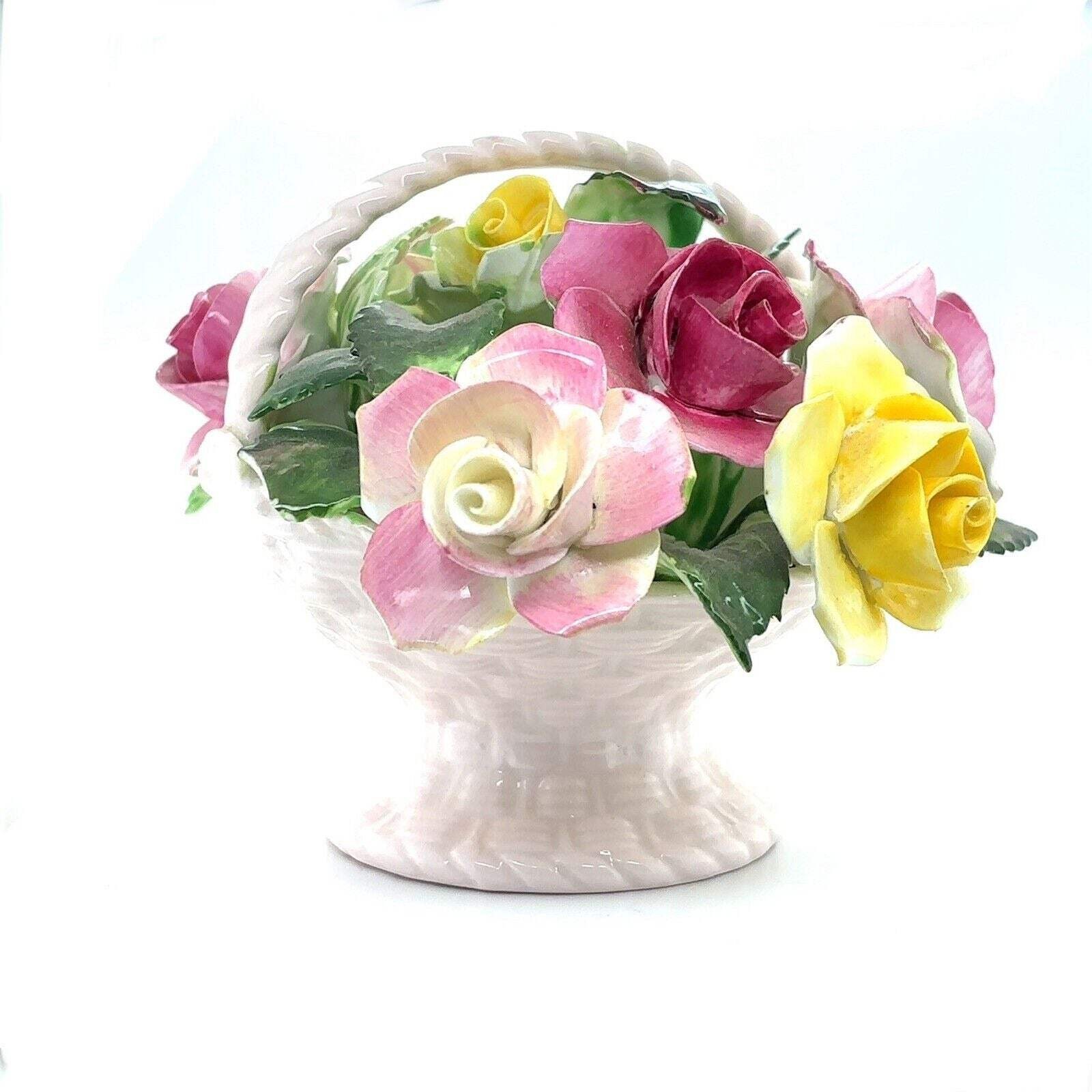 Vintage Royal Adderley Floral Rose Bone China Basket England 6″ Collectible Deco
