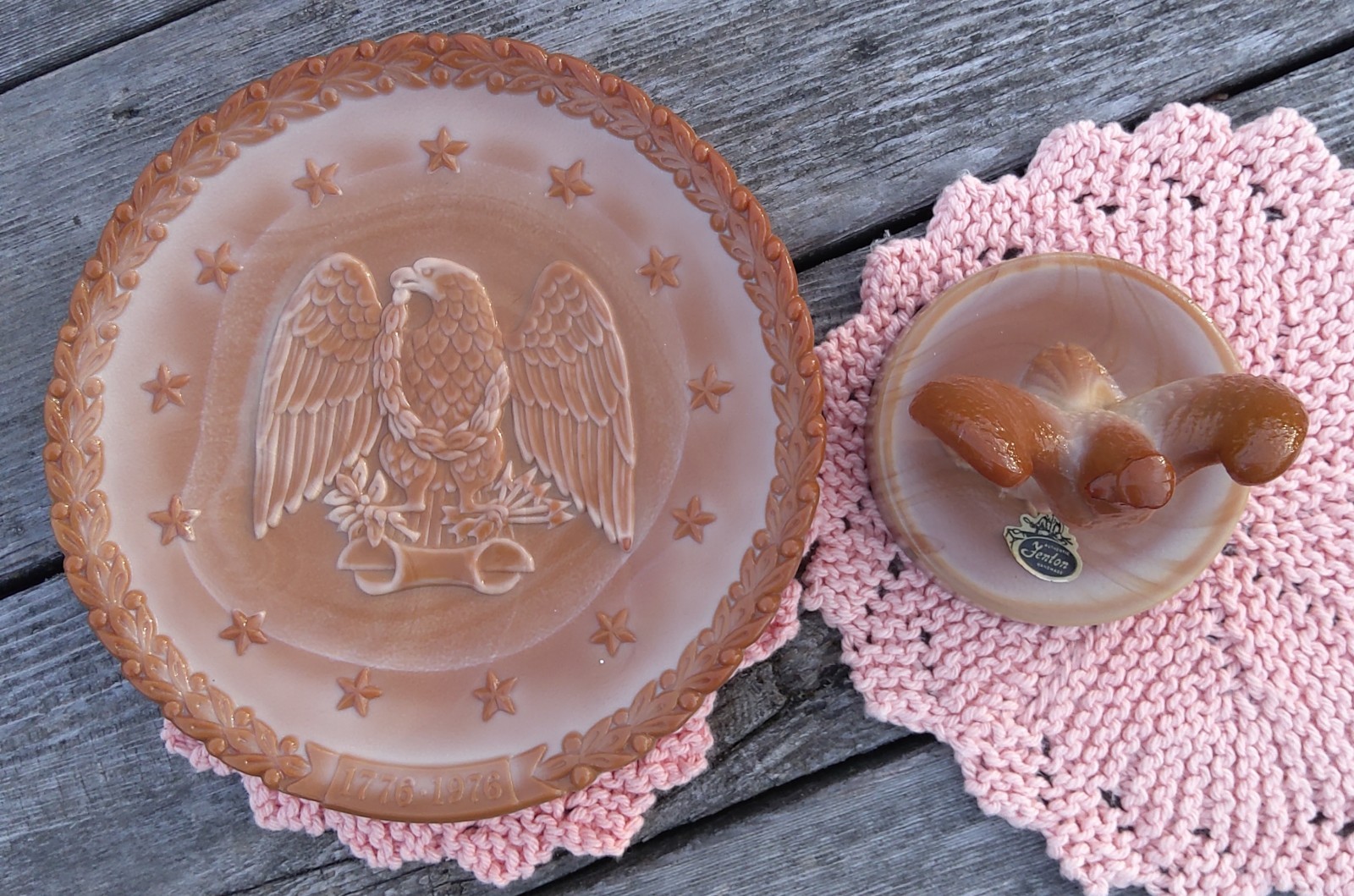 Fenton Art Glass Chocolate Bicentennial Plate And Eagle 1776 Independence