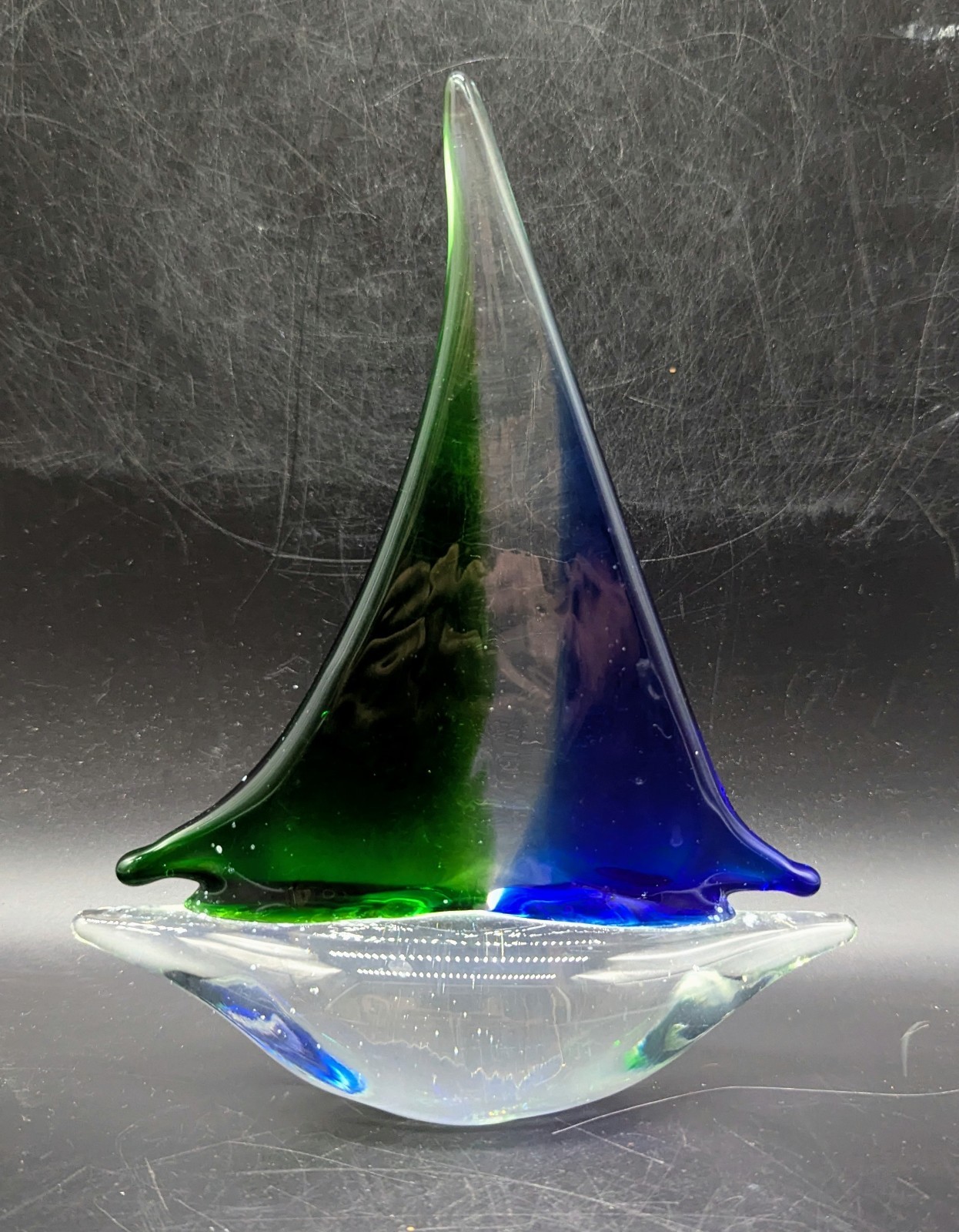 Art Glass Sailboat Boat Figurine Sculpture Paperweight Nautical Decor 7.5″