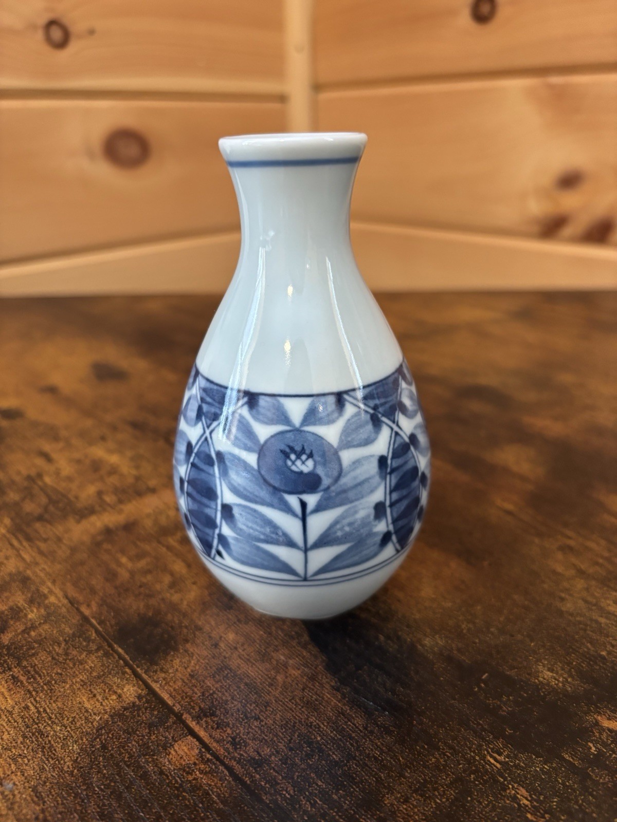 Blue Tonal Japanese Flower Floral Small Mini Bud Vase Approx 4.75 Inches