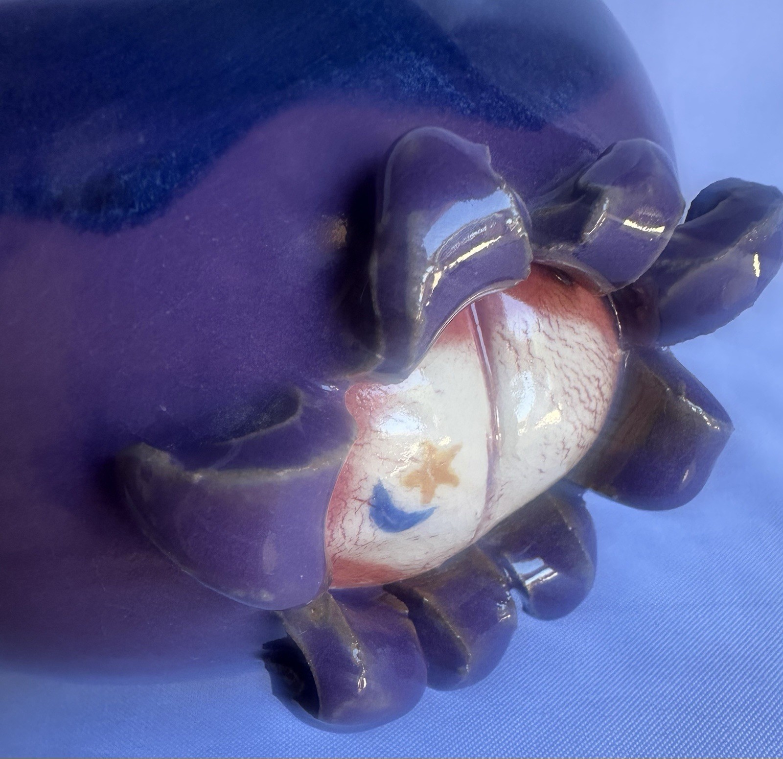 Always Azul Pottery Enchanting Art Bowl Whimsical Faces Blue/Purple Signed Art