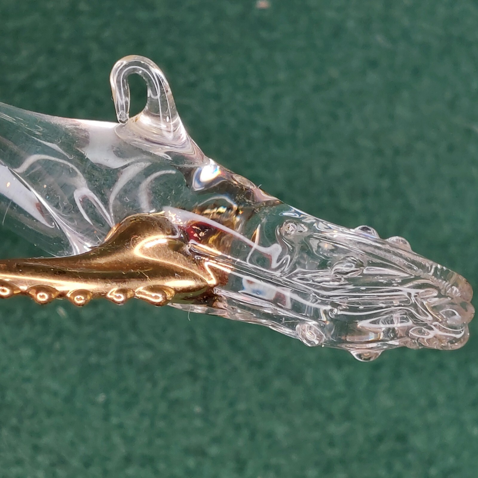 Vintage Glass Whale Figurine 4 inches long Clear with gold tail and flippers
