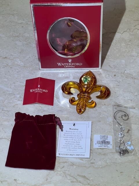 NIB WATERFORD 2013 CRYSTAL FLEUR de LYS ORNAMENT *ENHANCED HANGER *TAG *AMBER