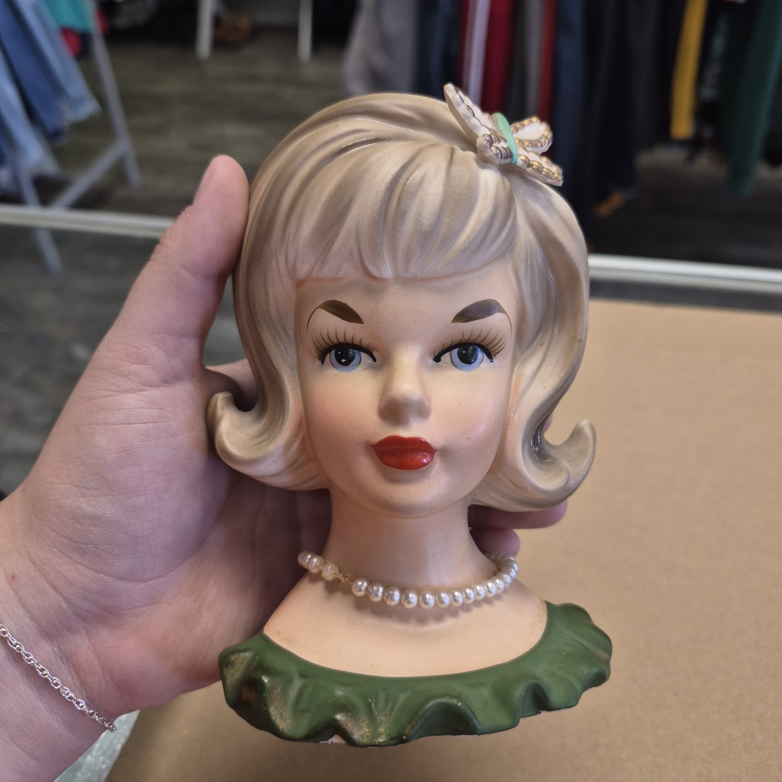 Vintage Parma A-172 Lady Head Vase with Butterfly Clip in Hair 5 1/2 Inches