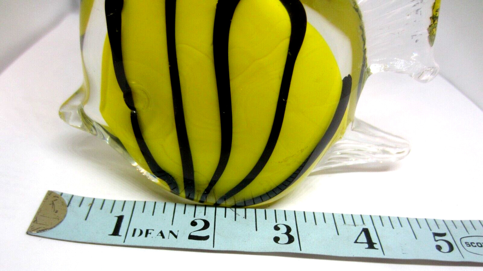 Tropical Yellow Black Striped Glass Fish Figurine Paper Weight Art Glass Tiki