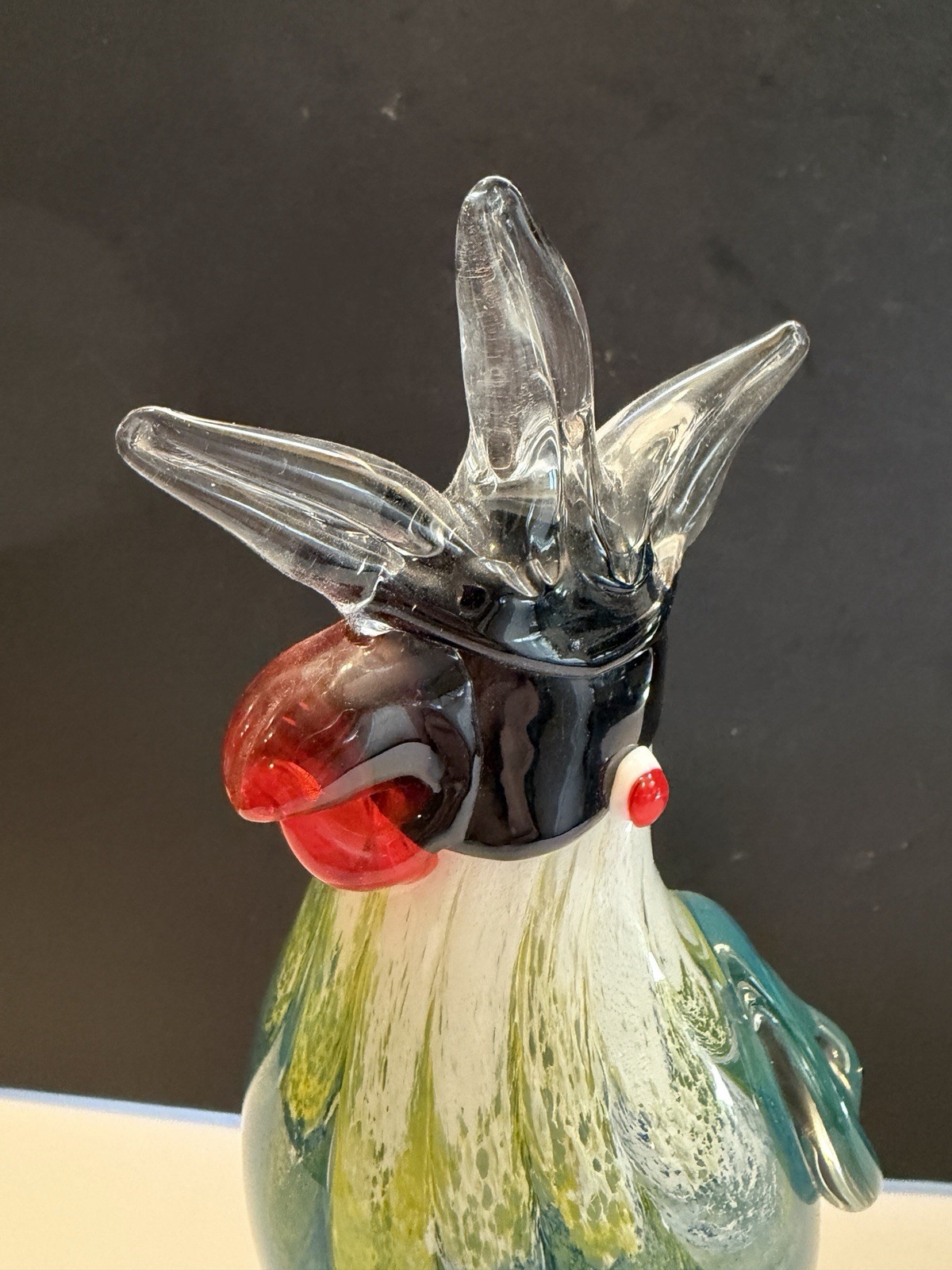 MURANO STYLE ART GLASS Large Multi-color Thick Heavy Glass Parrot EXCELLENT