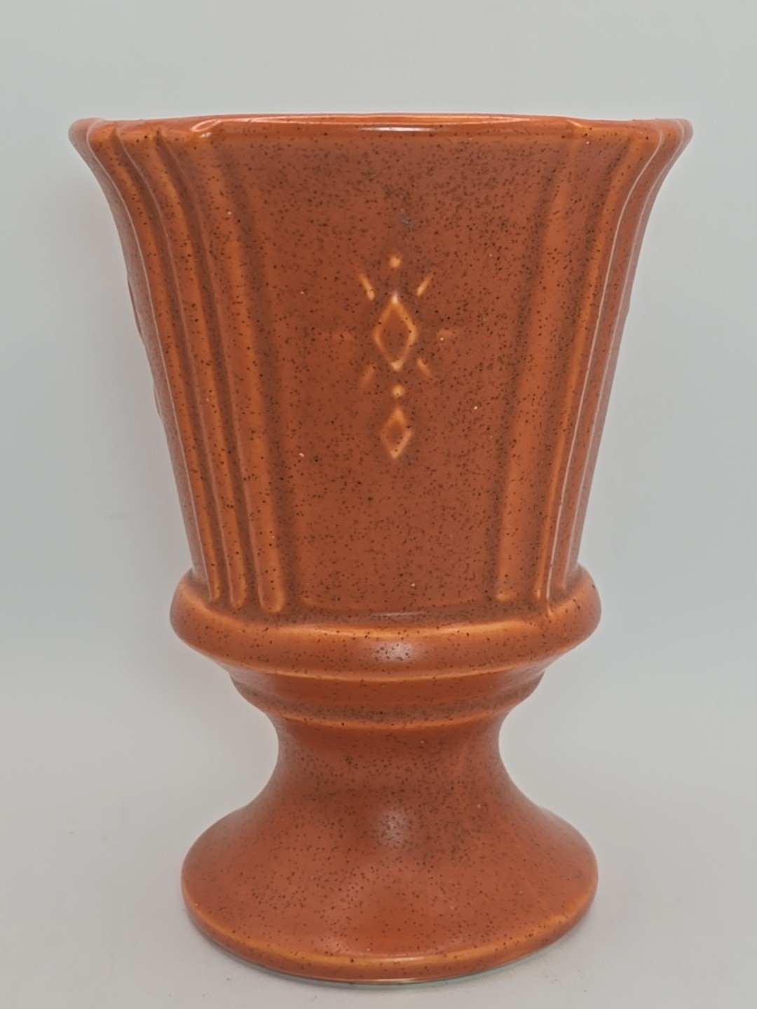 Vintage Pedestal Urn Vase Burnt Orange Glaze USA 6.75 In