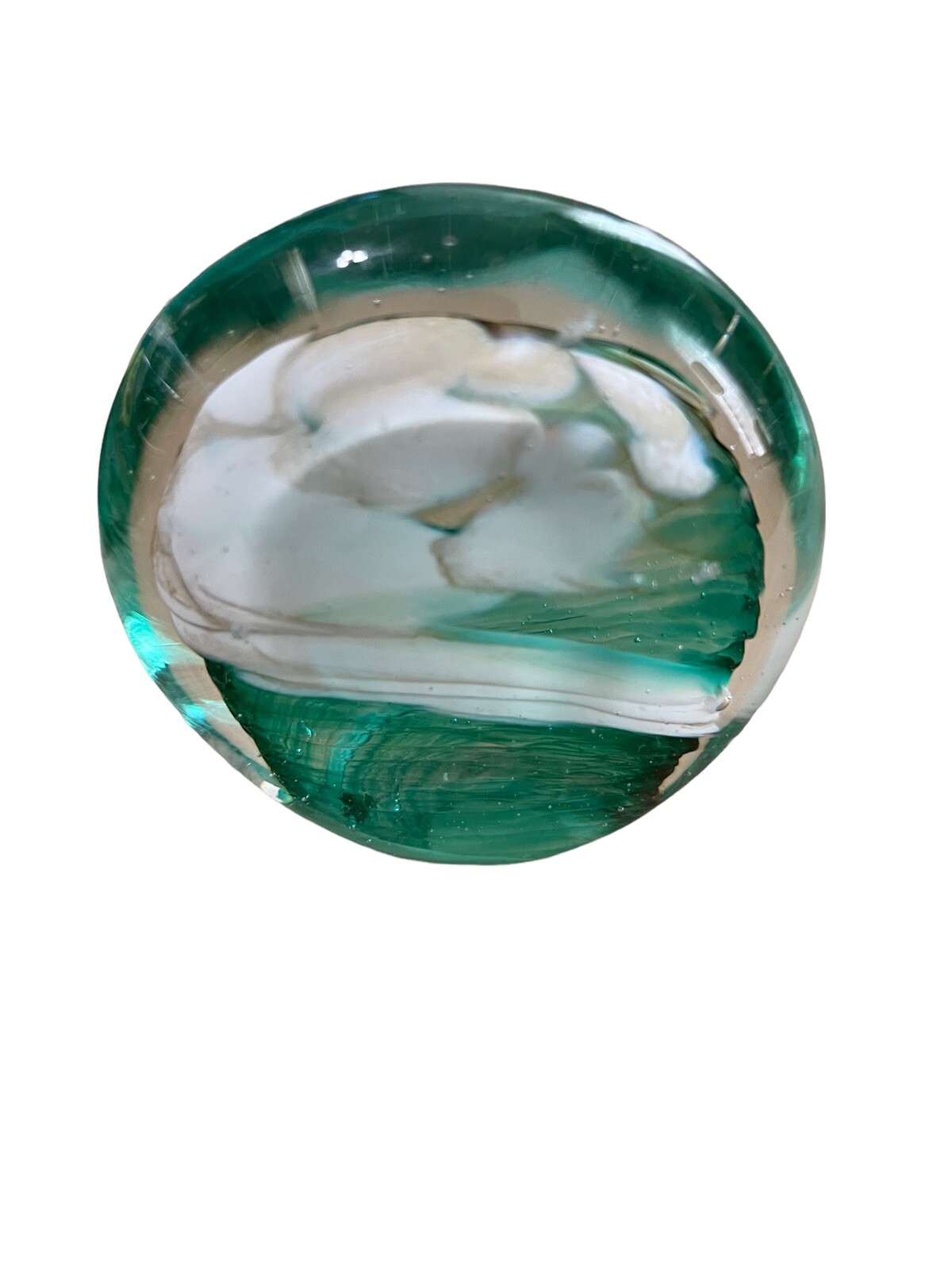 Willow Tree Glass Paperweight Cliff Rock Murano Style Glass Green&White Abstract