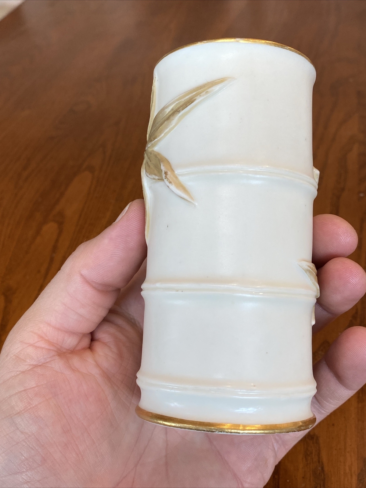 Antique 1885 19th C ROYAL WORCESTER PATENT METALLIC IVORY WARE BAMBOO SPILL VASE