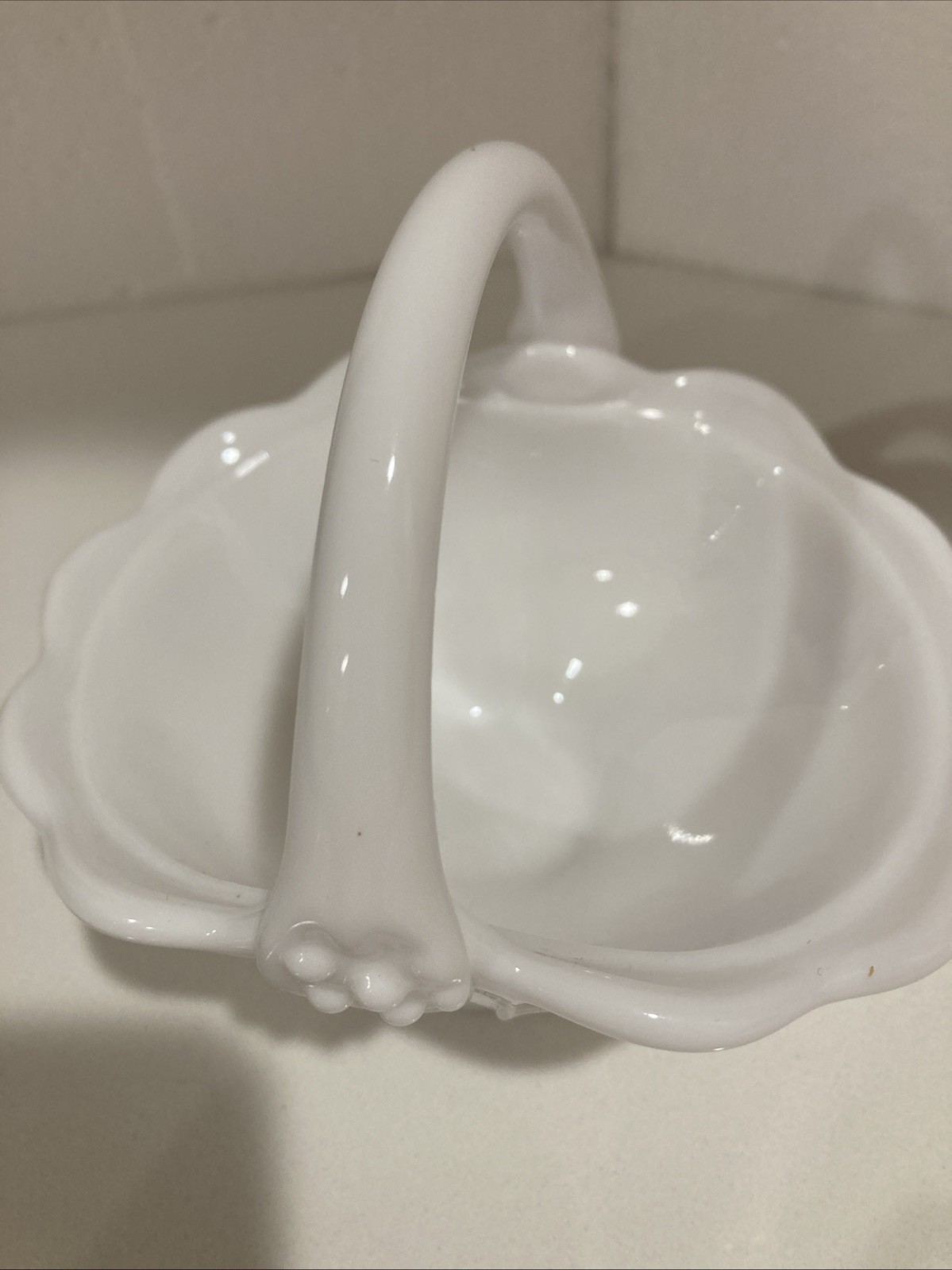 Vintage Imperial White Milk Glass Farmhouse Candy Dish Basket