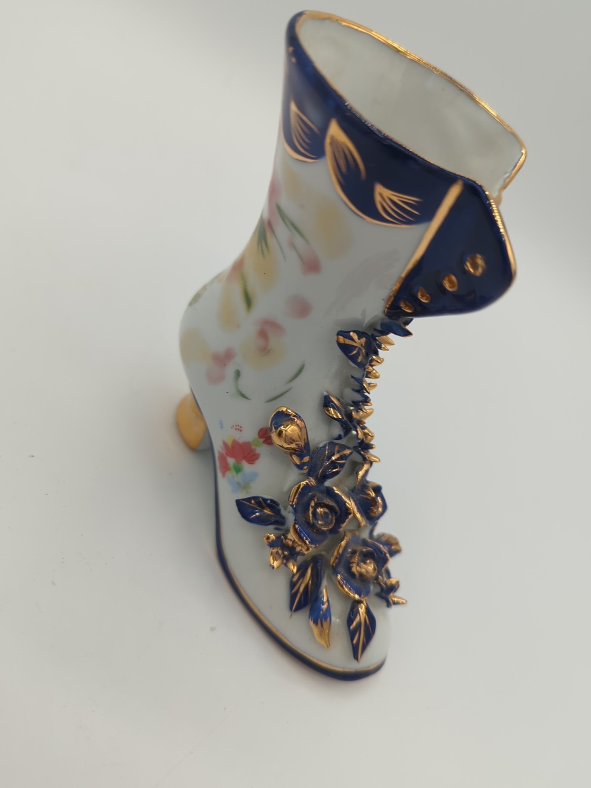 Porcelain Glass Boot Vase Gold Trim Limoges Home Office Decor