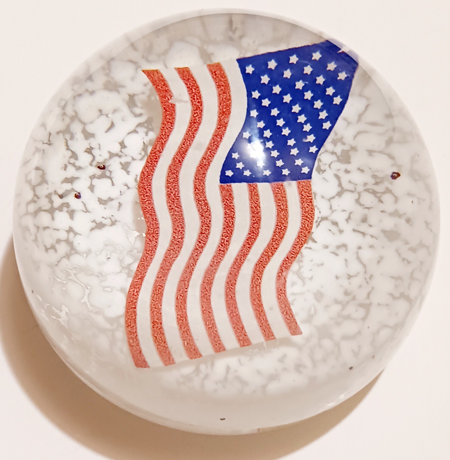 Vintage American Studio Art Glass American Flag Paperweight (CHIP)