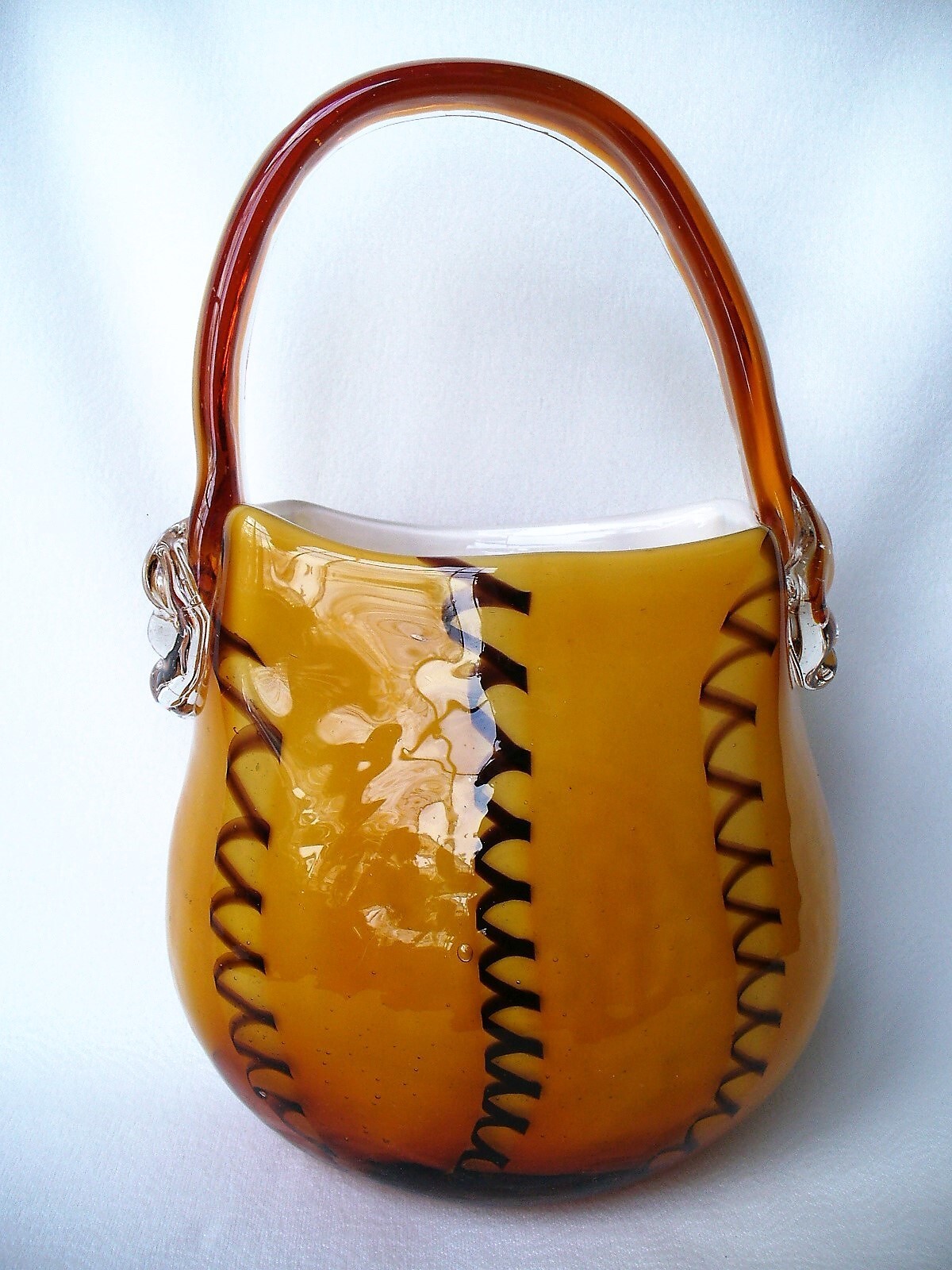 CASED~Art~GLASS~Block Crystal~DECORATIVE VASE~Handbag~HAND BLOWN~10.5″x6.2″