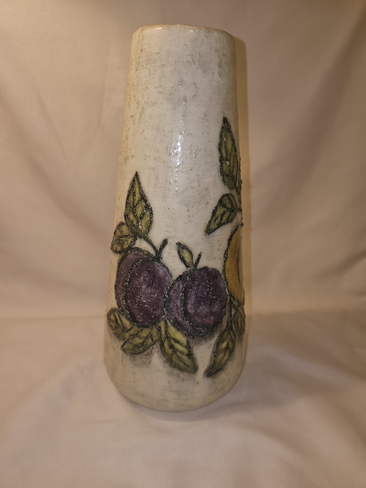 Vintage Handmade Ceramic Pottery Vase, 1970-1990’s Signed Fruit Floral