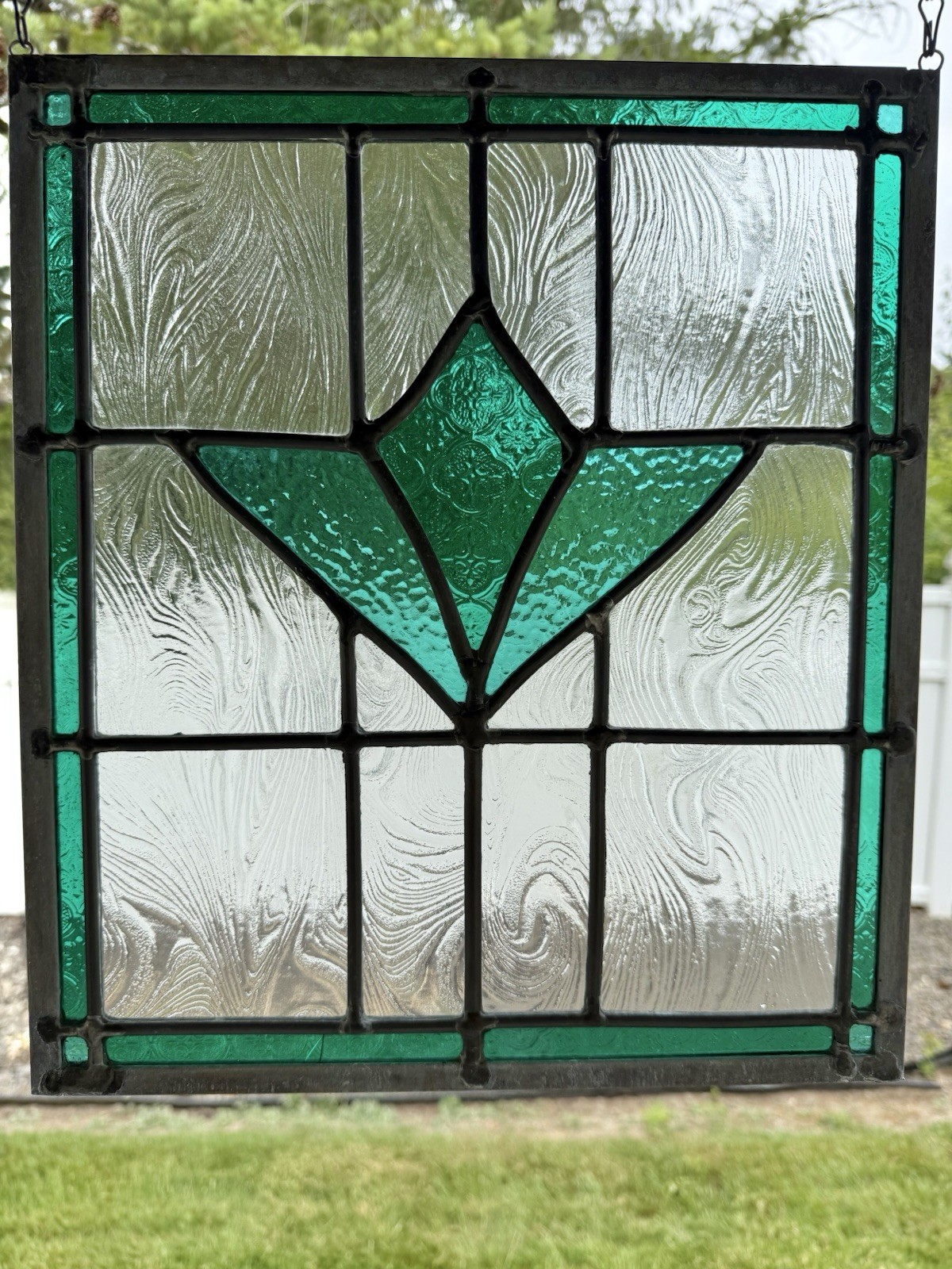 13.5″ x 15.5″ Stunning Handcrafted Stained Glass W/ Emerald Green – Window Panel